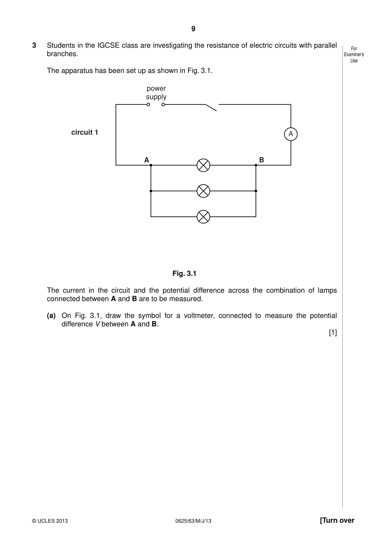 Cambridge IGCSE Physics 0625 2013 May/June Paper 6 · Variant 3 question paper, page 9 of 16