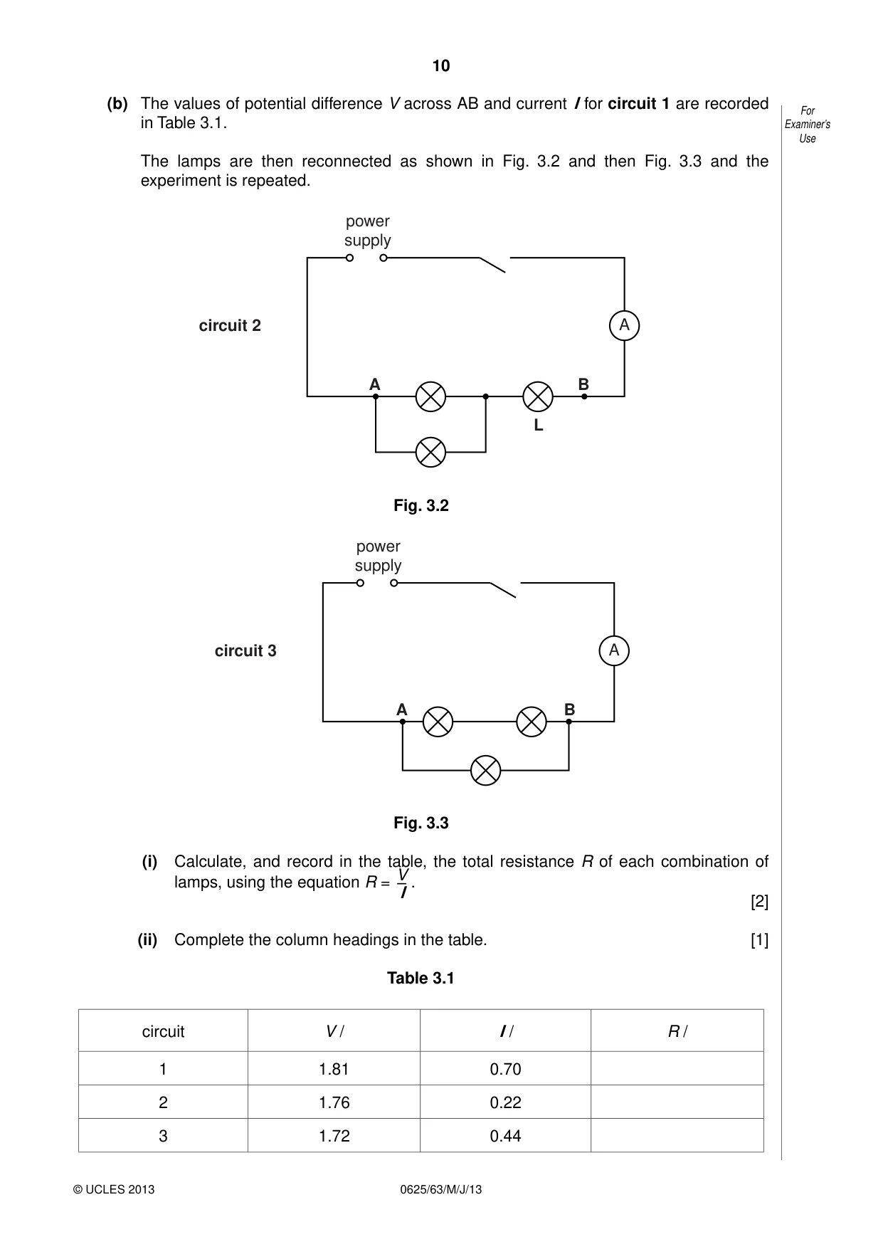 Cambridge IGCSE Physics 0625 2013 May/June Paper 6 · Variant 3 question paper, page 10 of 16