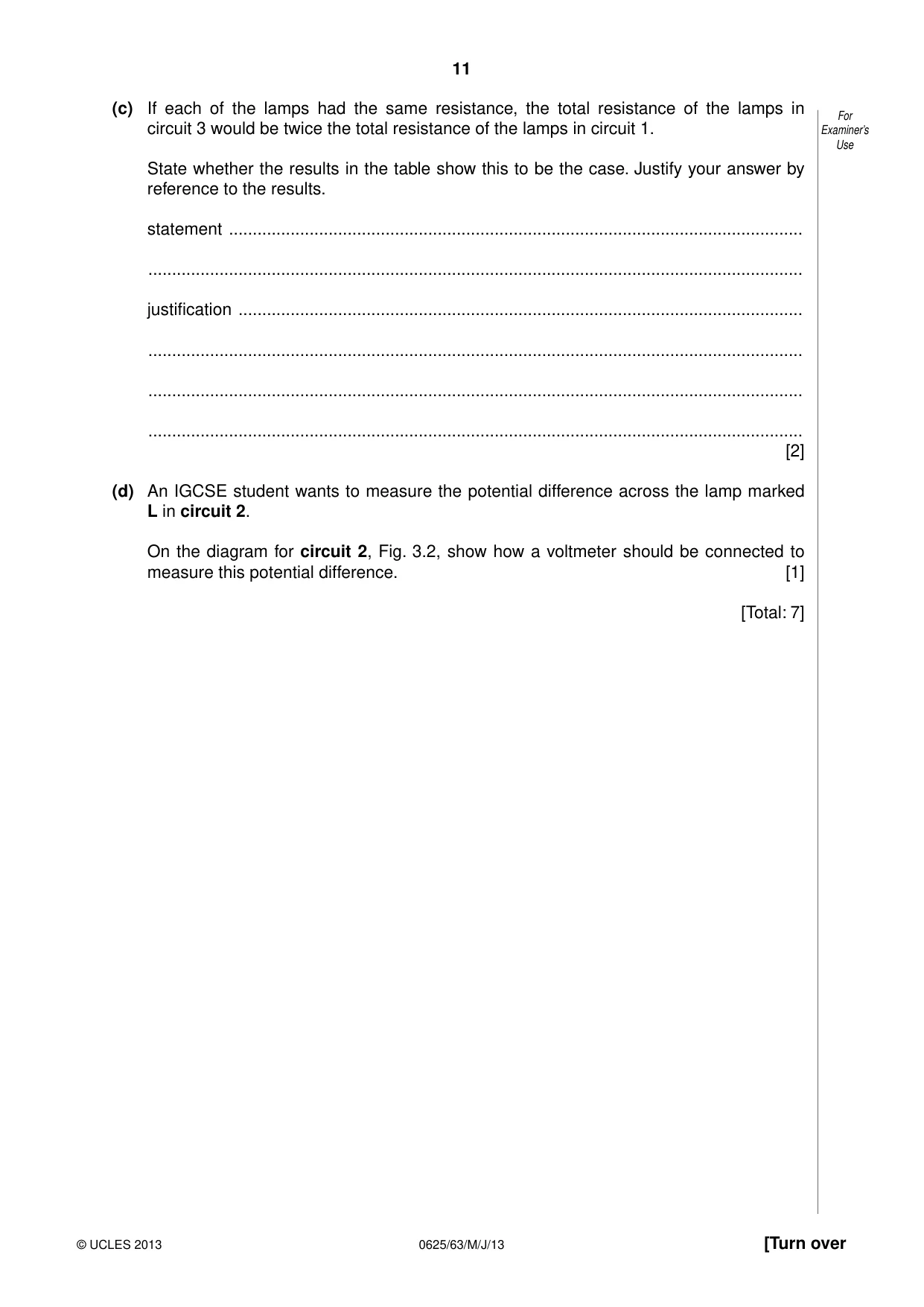 Cambridge IGCSE Physics 0625 2013 May/June Paper 6 · Variant 3 question paper, page 11 of 16