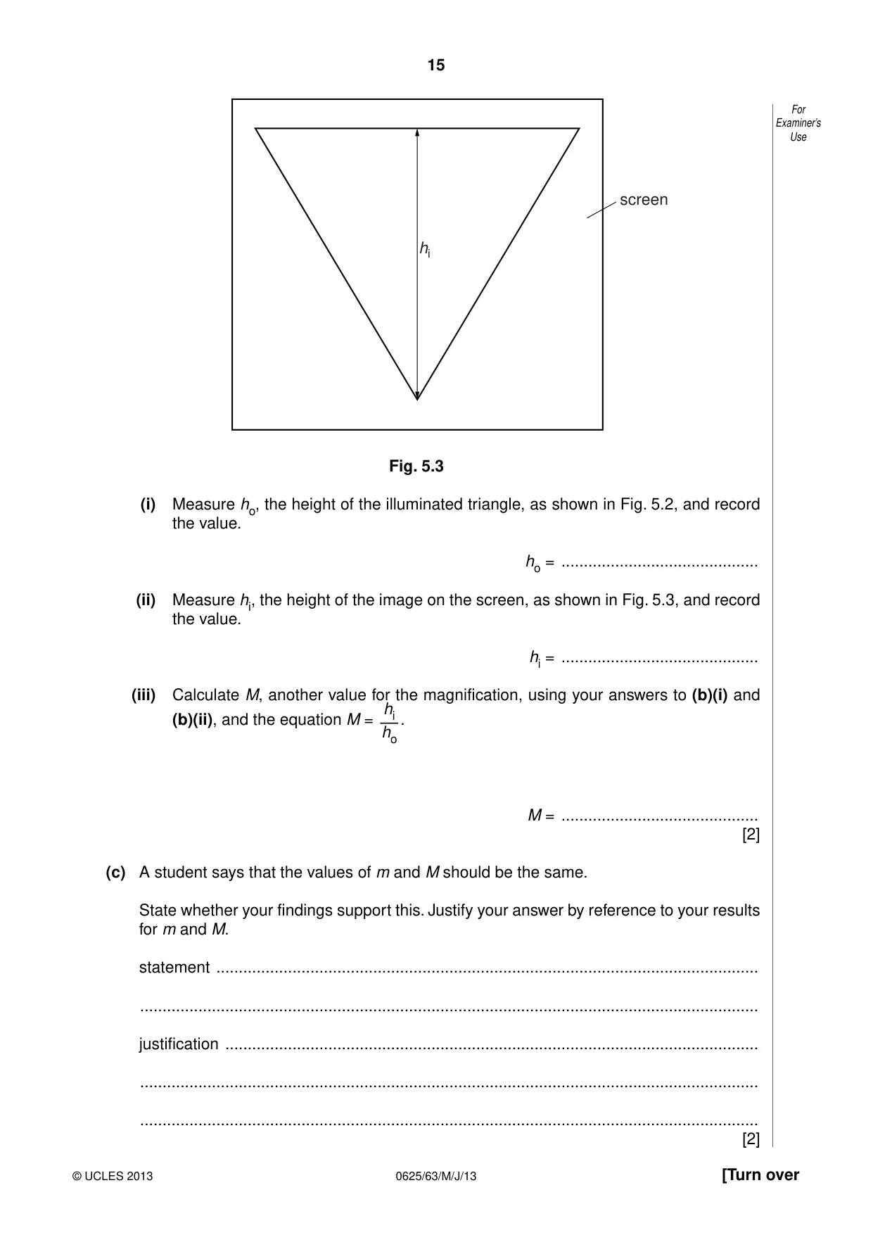 Cambridge IGCSE Physics 0625 2013 May/June Paper 6 · Variant 3 question paper, page 15 of 16