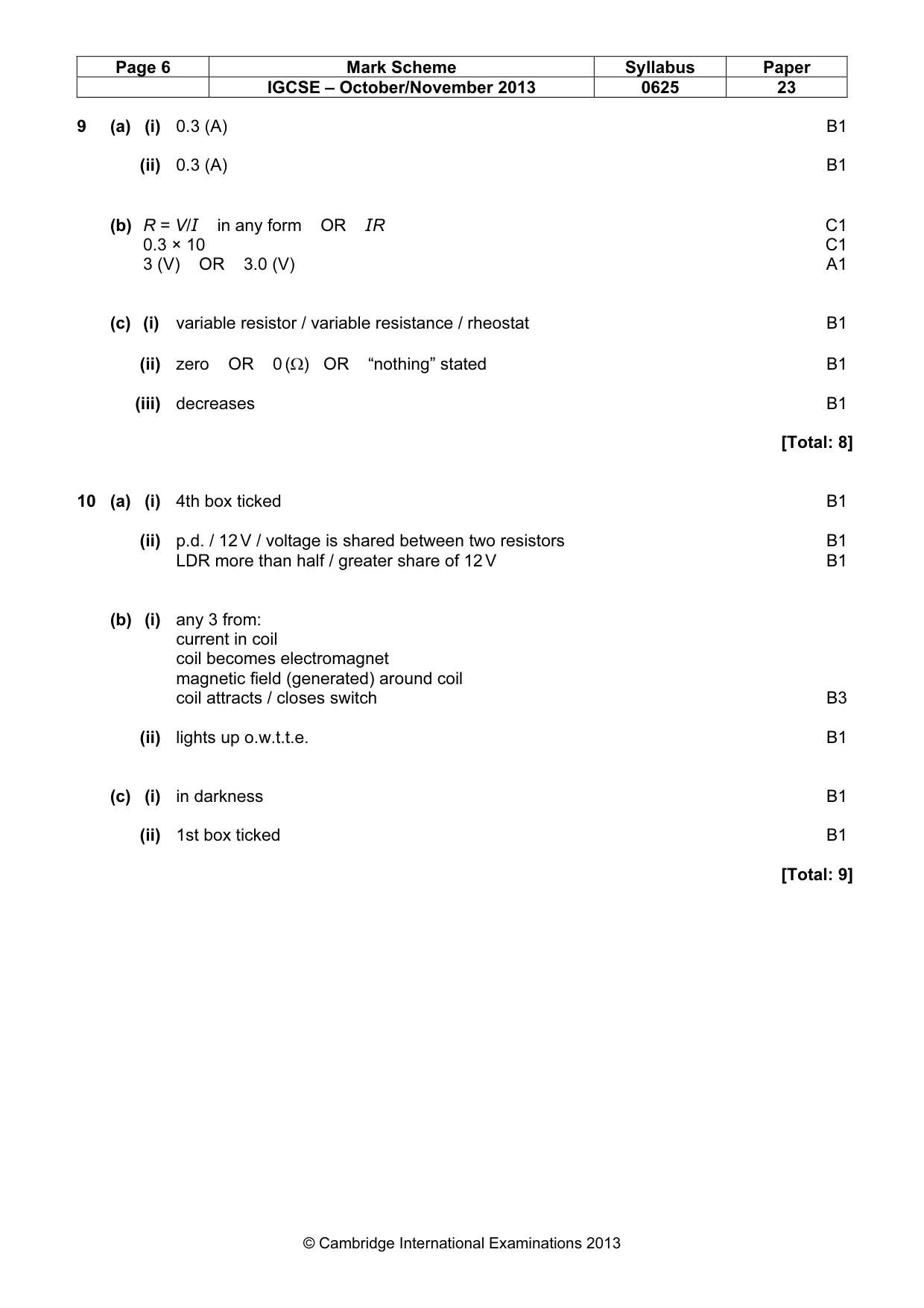 Mark scheme, page 6 of 7