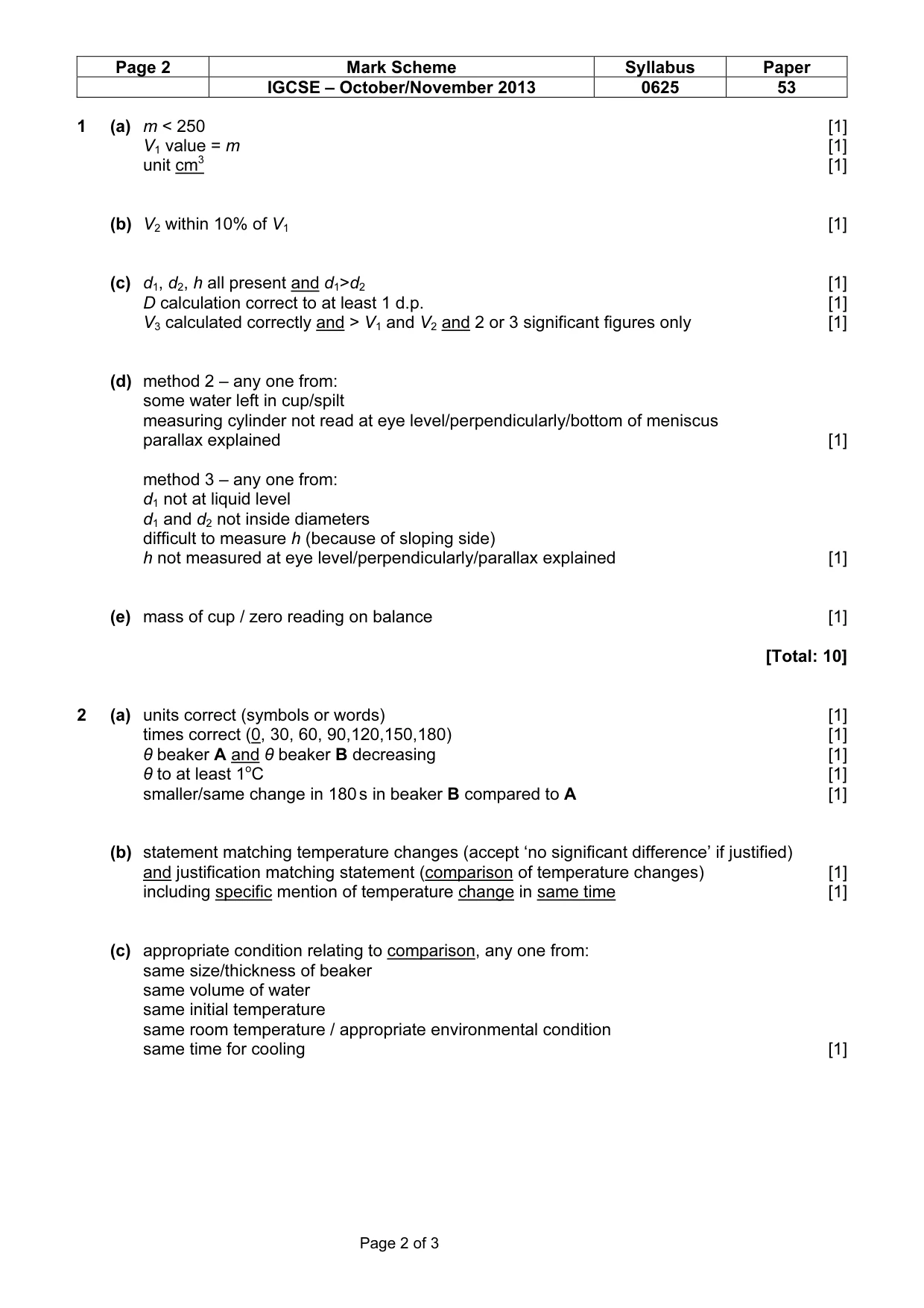 Mark scheme, page 2 of 3