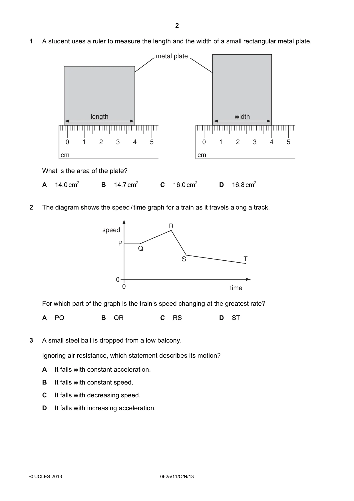 Cambridge IGCSE Physics 0625 2013 Oct/Nov Paper 1 · Variant 1 question paper, page 2 of 16