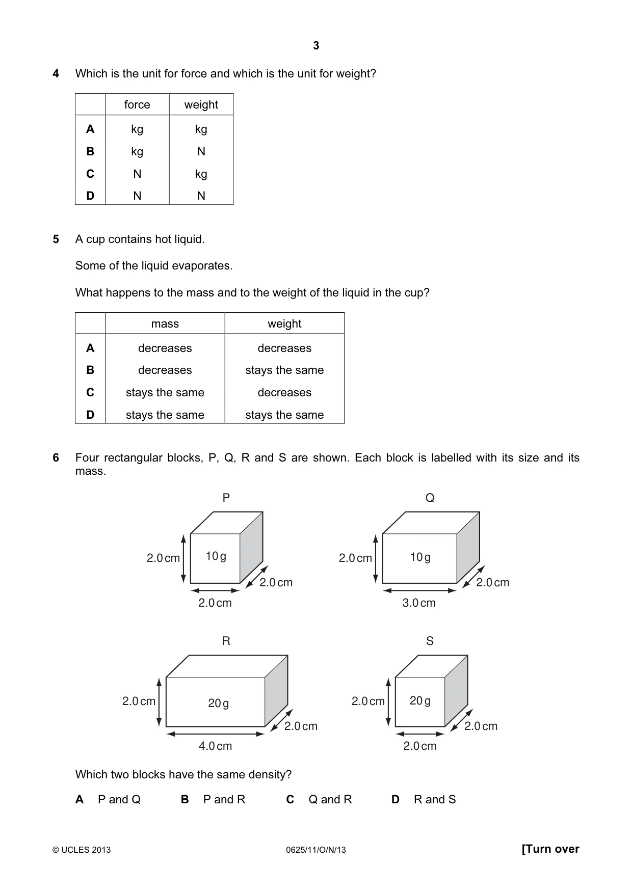 Cambridge IGCSE Physics 0625 2013 Oct/Nov Paper 1 · Variant 1 question paper, page 3 of 16
