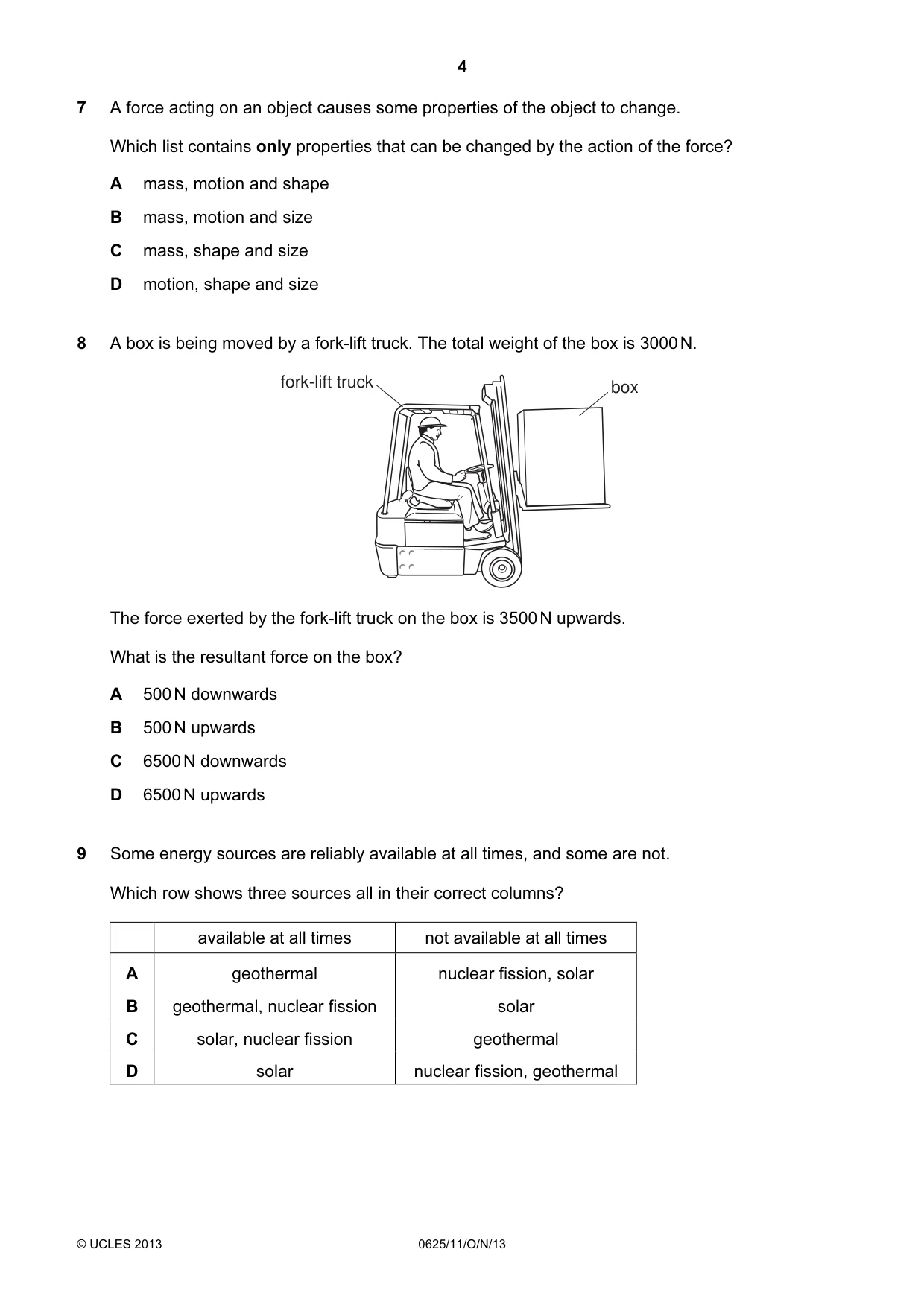 Cambridge IGCSE Physics 0625 2013 Oct/Nov Paper 1 · Variant 1 question paper, page 4 of 16