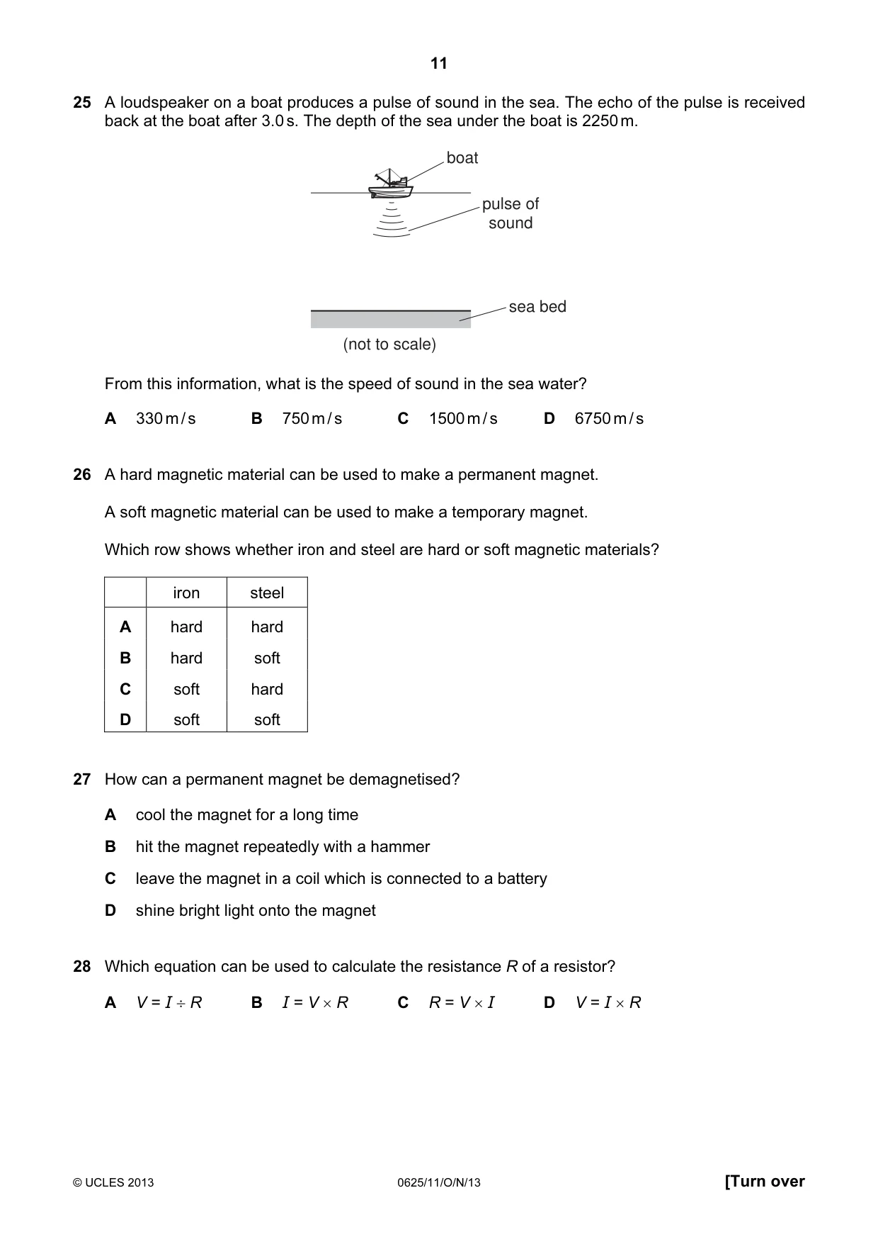 Cambridge IGCSE Physics 0625 2013 Oct/Nov Paper 1 · Variant 1 question paper, page 11 of 16