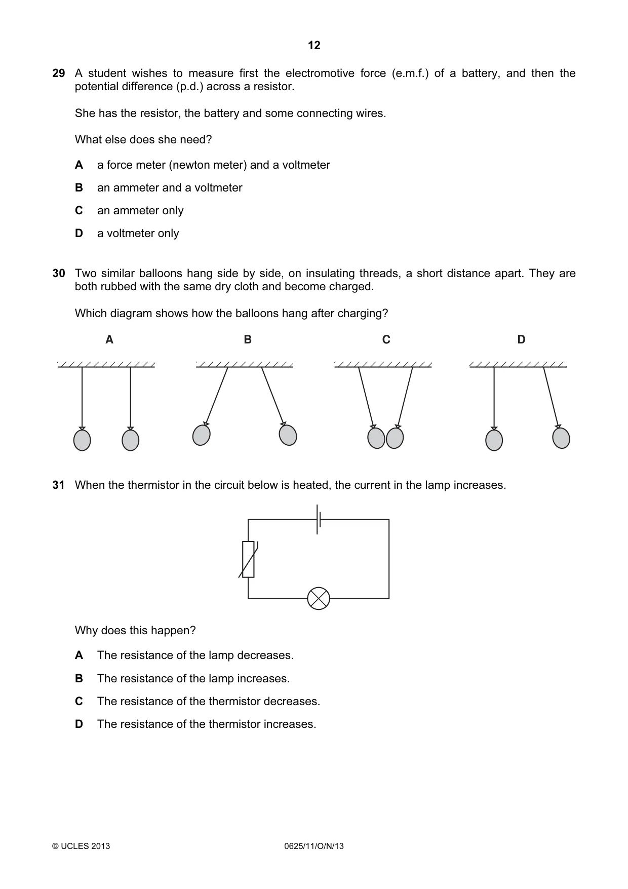 Cambridge IGCSE Physics 0625 2013 Oct/Nov Paper 1 · Variant 1 question paper, page 12 of 16
