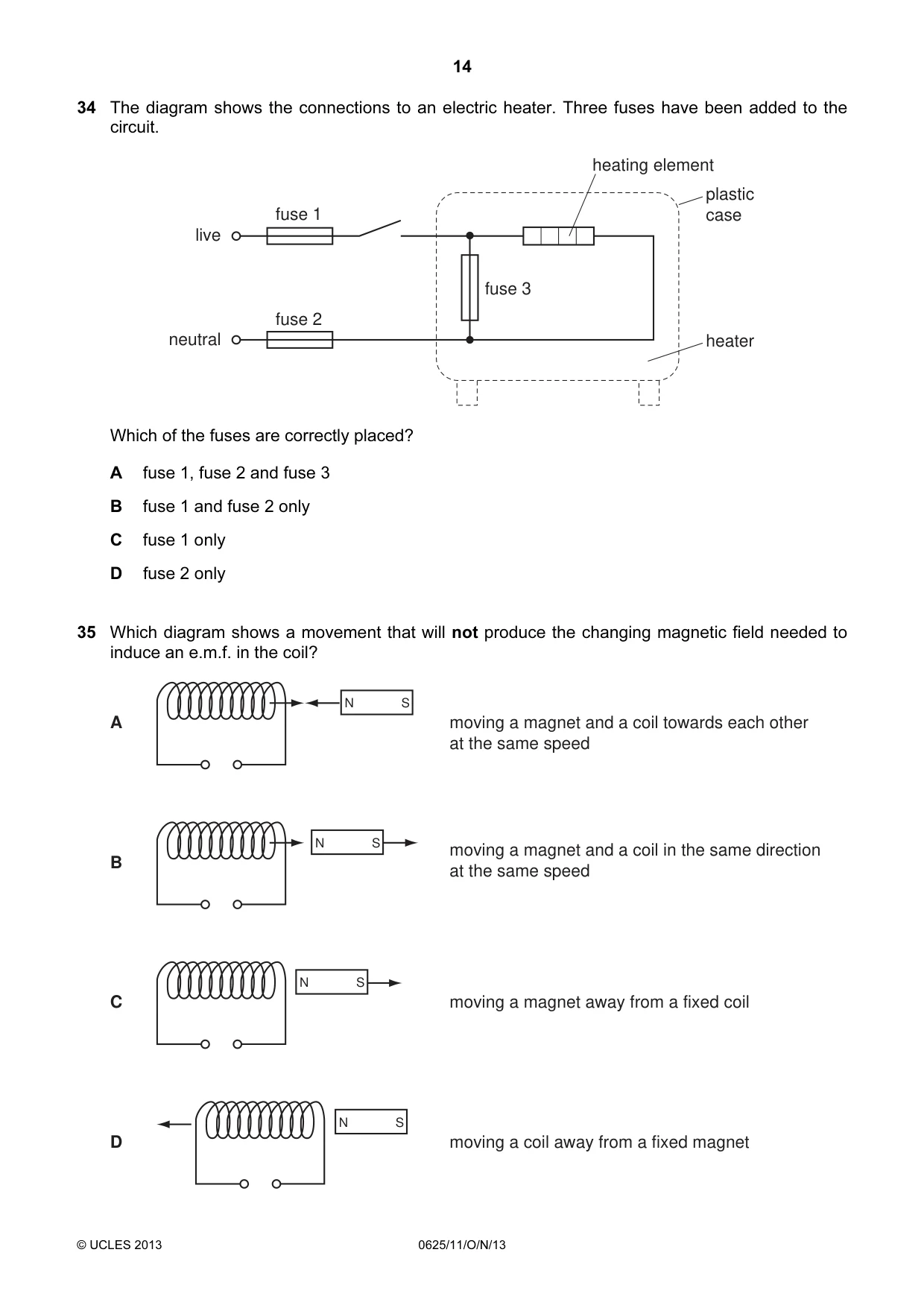 Cambridge IGCSE Physics 0625 2013 Oct/Nov Paper 1 · Variant 1 question paper, page 14 of 16