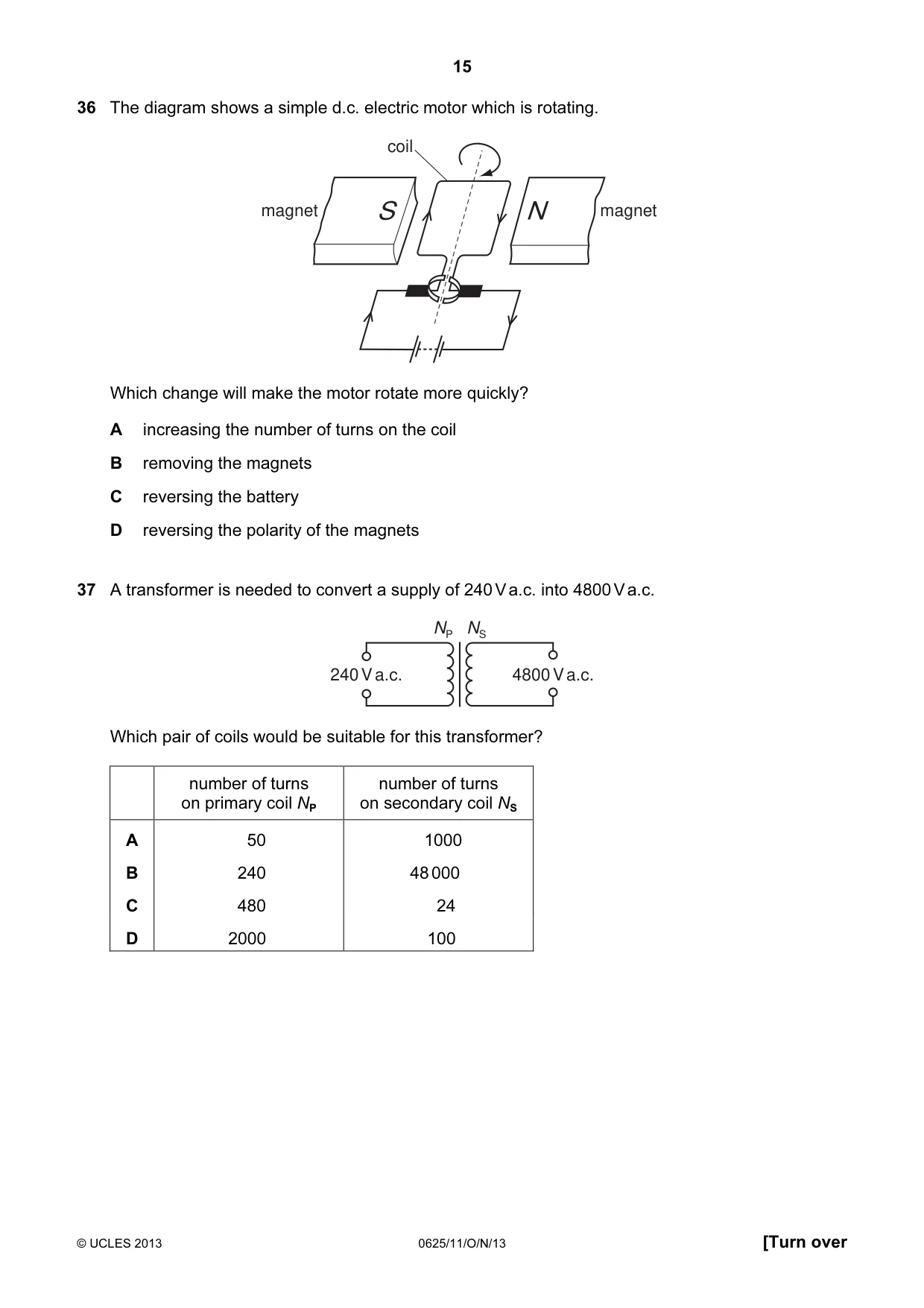 Cambridge IGCSE Physics 0625 2013 Oct/Nov Paper 1 · Variant 1 question paper, page 15 of 16