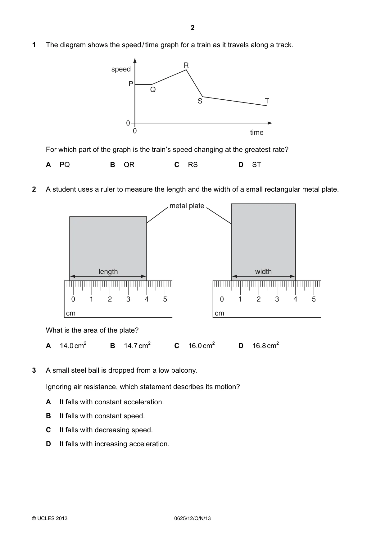 Cambridge IGCSE Physics 0625 2013 Oct/Nov Paper 1 · Variant 2 question paper, page 2 of 16