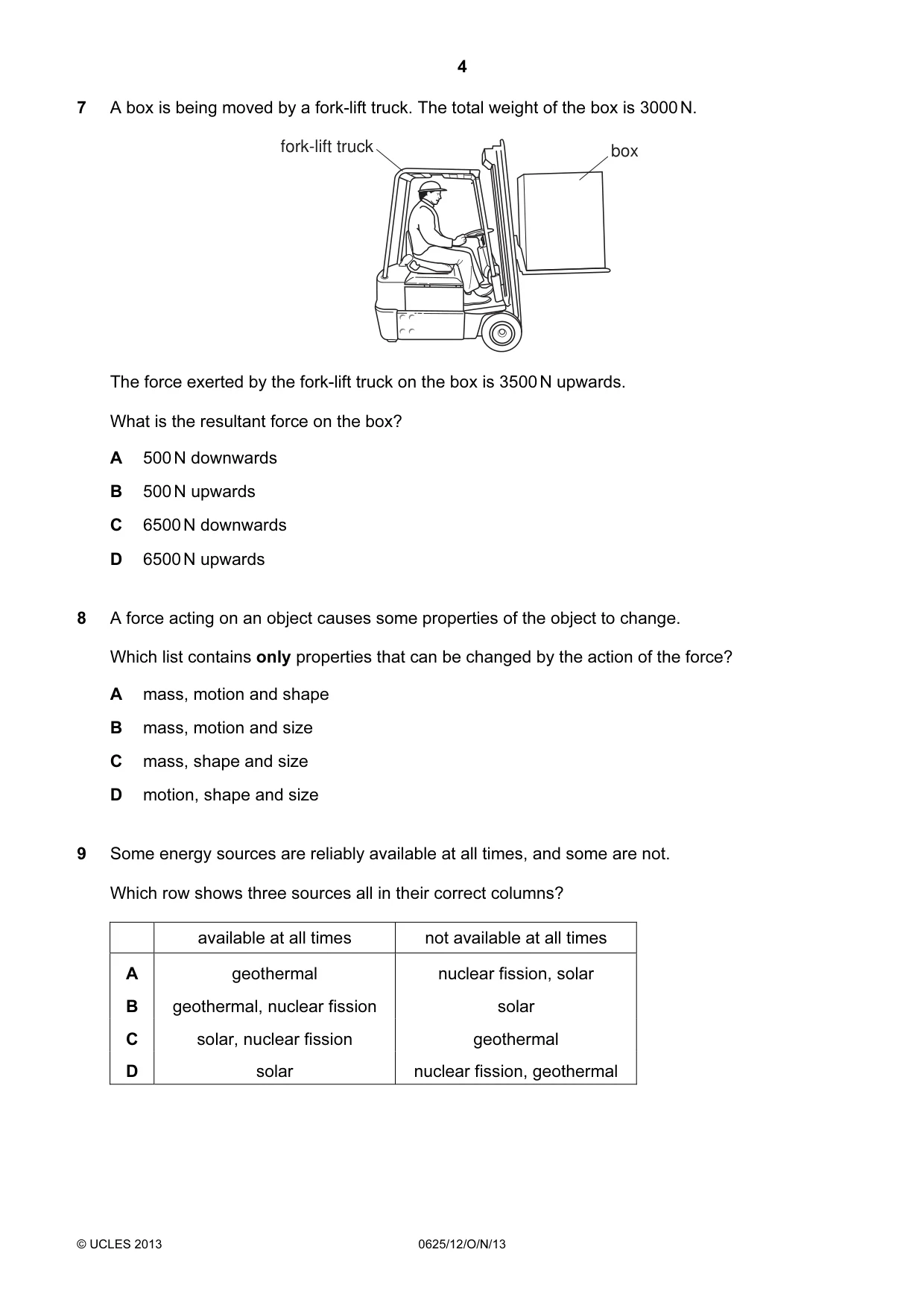 Cambridge IGCSE Physics 0625 2013 Oct/Nov Paper 1 · Variant 2 question paper, page 4 of 16