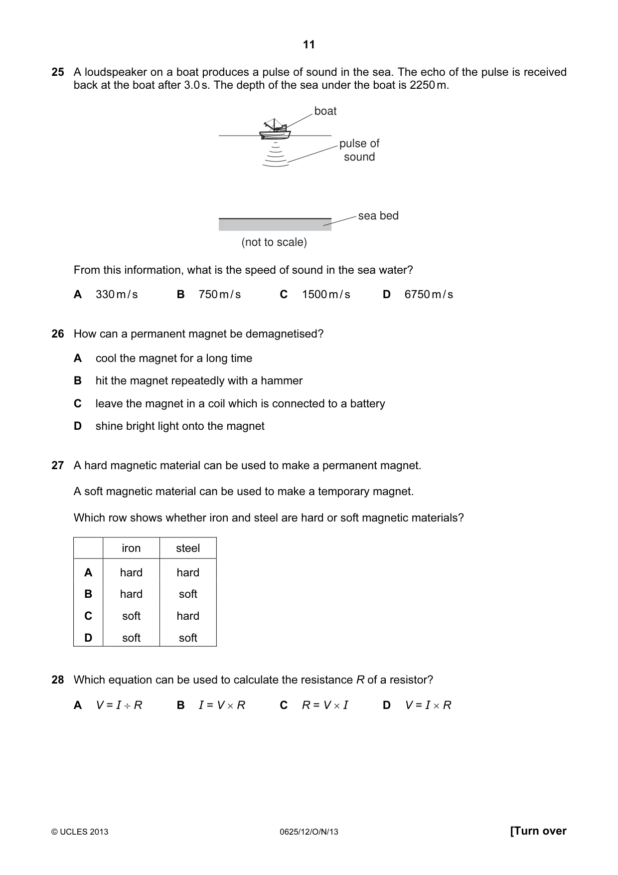 Cambridge IGCSE Physics 0625 2013 Oct/Nov Paper 1 · Variant 2 question paper, page 11 of 16