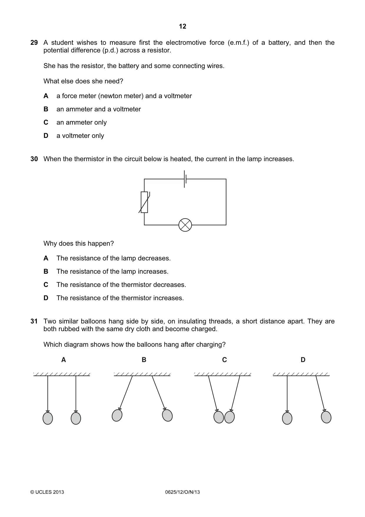 Cambridge IGCSE Physics 0625 2013 Oct/Nov Paper 1 · Variant 2 question paper, page 12 of 16