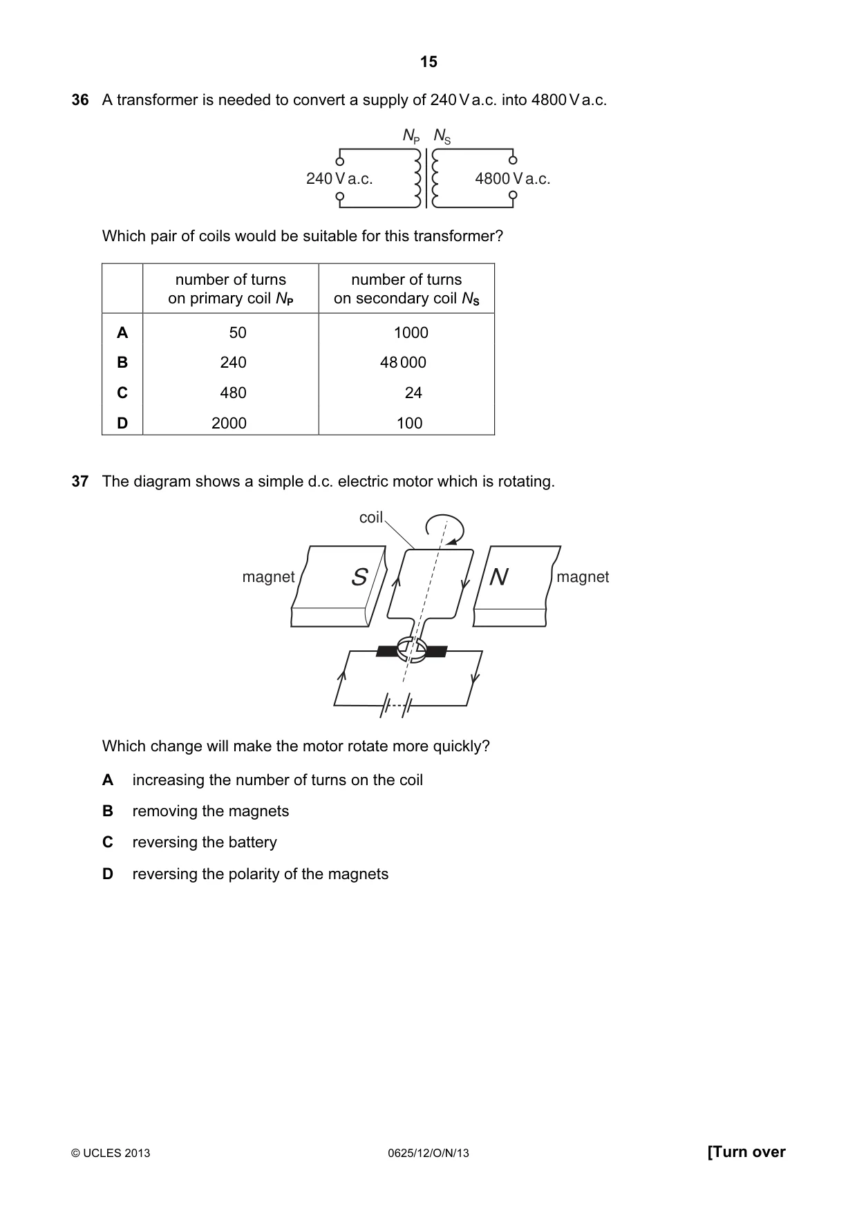 Cambridge IGCSE Physics 0625 2013 Oct/Nov Paper 1 · Variant 2 question paper, page 15 of 16