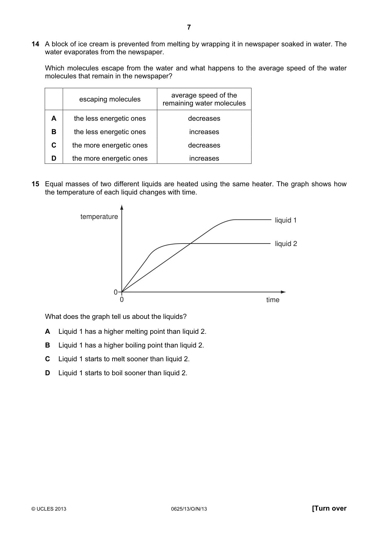 Cambridge IGCSE Physics 0625 2013 Oct/Nov Paper 1 · Variant 3 question paper, page 7 of 20
