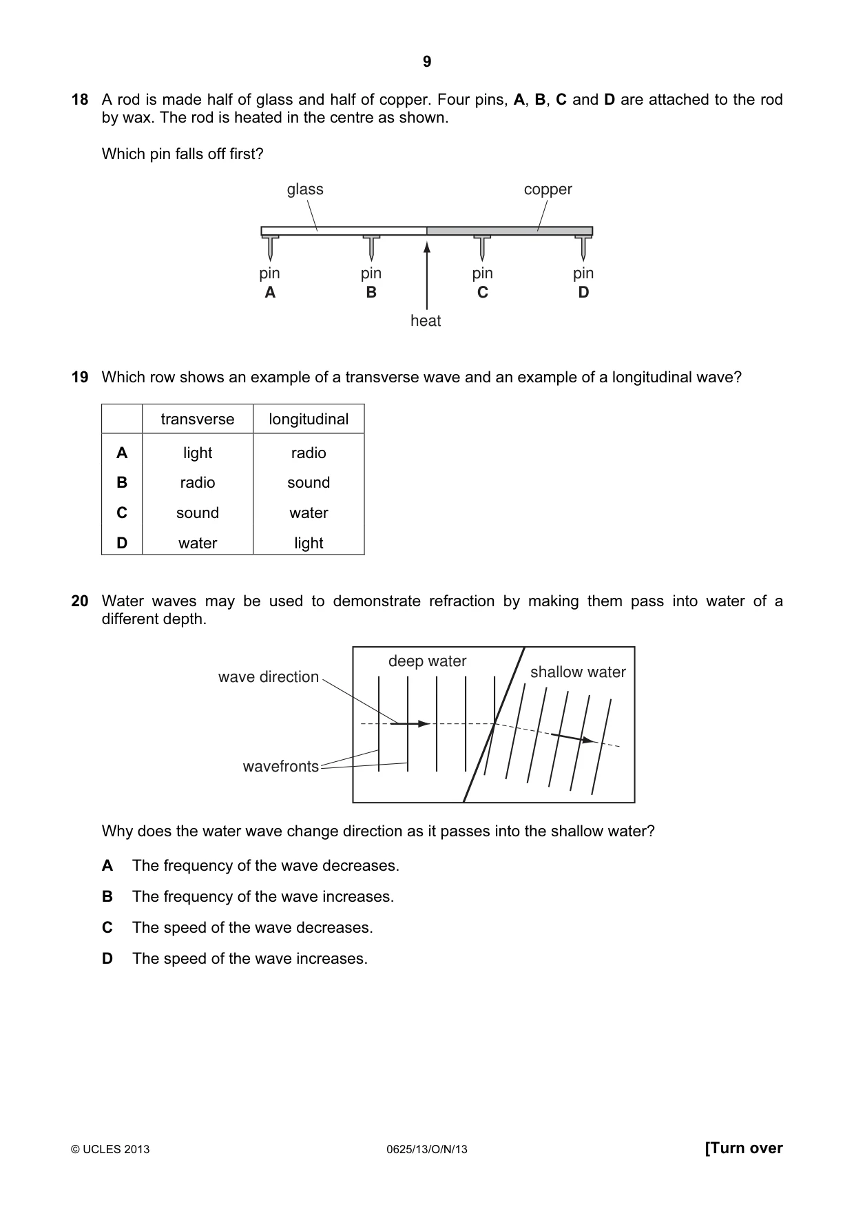 Cambridge IGCSE Physics 0625 2013 Oct/Nov Paper 1 · Variant 3 question paper, page 9 of 20