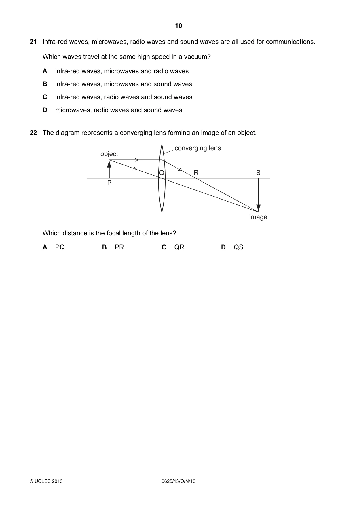 Cambridge IGCSE Physics 0625 2013 Oct/Nov Paper 1 · Variant 3 question paper, page 10 of 20