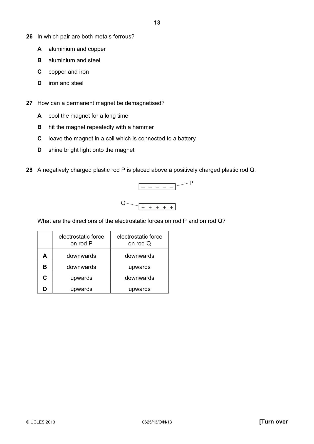 Cambridge IGCSE Physics 0625 2013 Oct/Nov Paper 1 · Variant 3 question paper, page 13 of 20