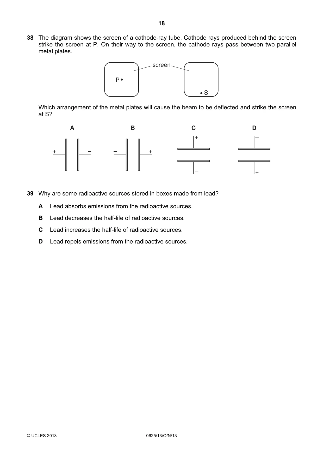 Cambridge IGCSE Physics 0625 2013 Oct/Nov Paper 1 · Variant 3 question paper, page 18 of 20