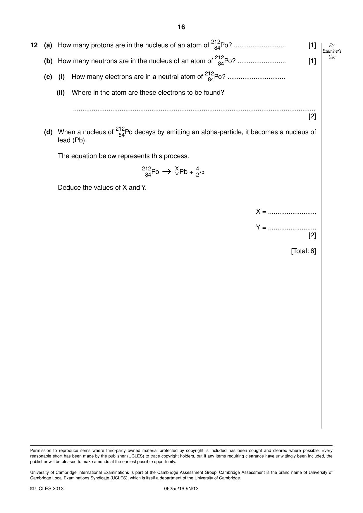 Cambridge IGCSE Physics 0625 2013 Oct/Nov Paper 2 · Variant 1 question paper, page 16 of 16