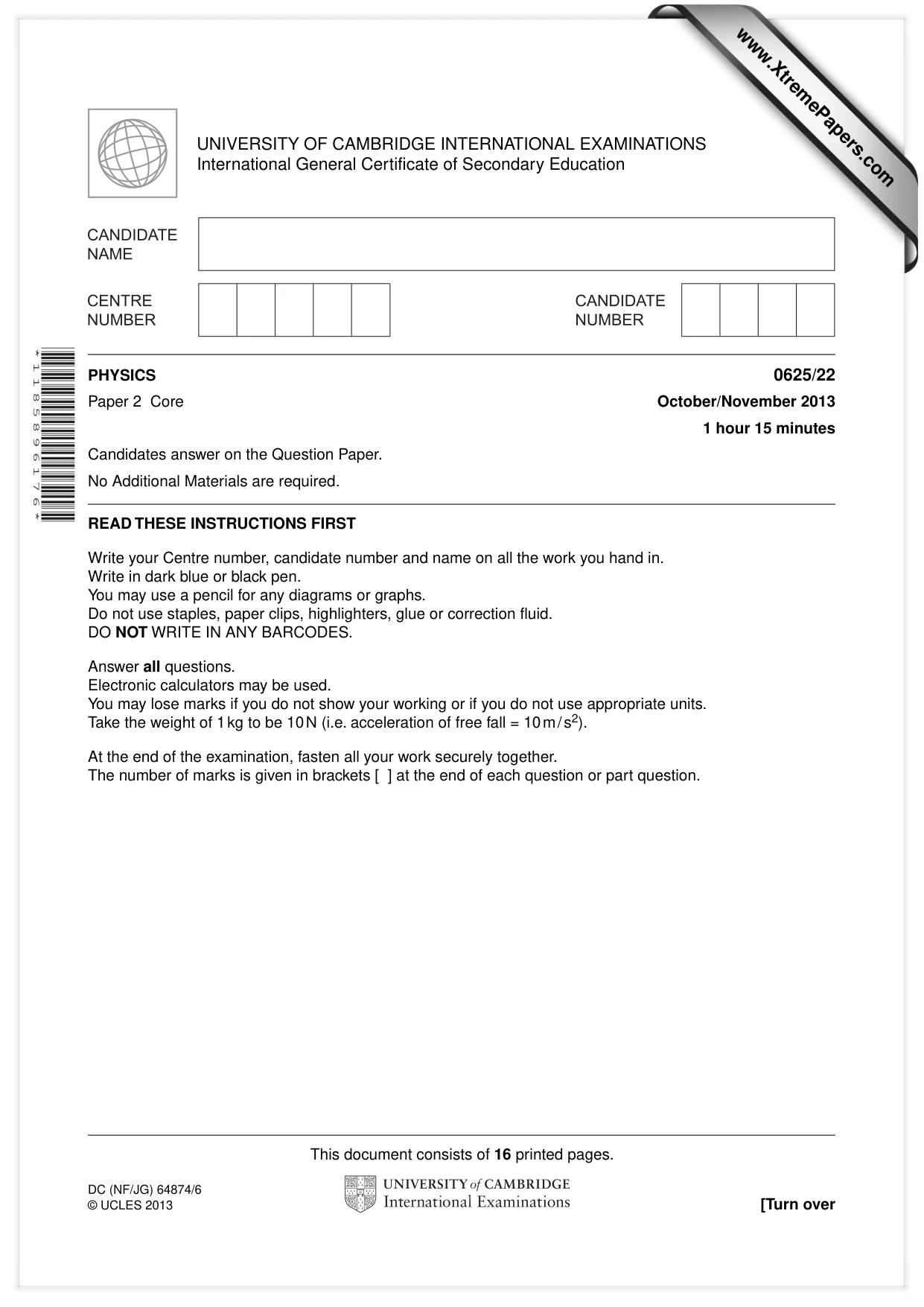 Cambridge IGCSE Physics 0625 2013 Oct/Nov Paper 2 · Variant 2 question paper, page 1 of 16
