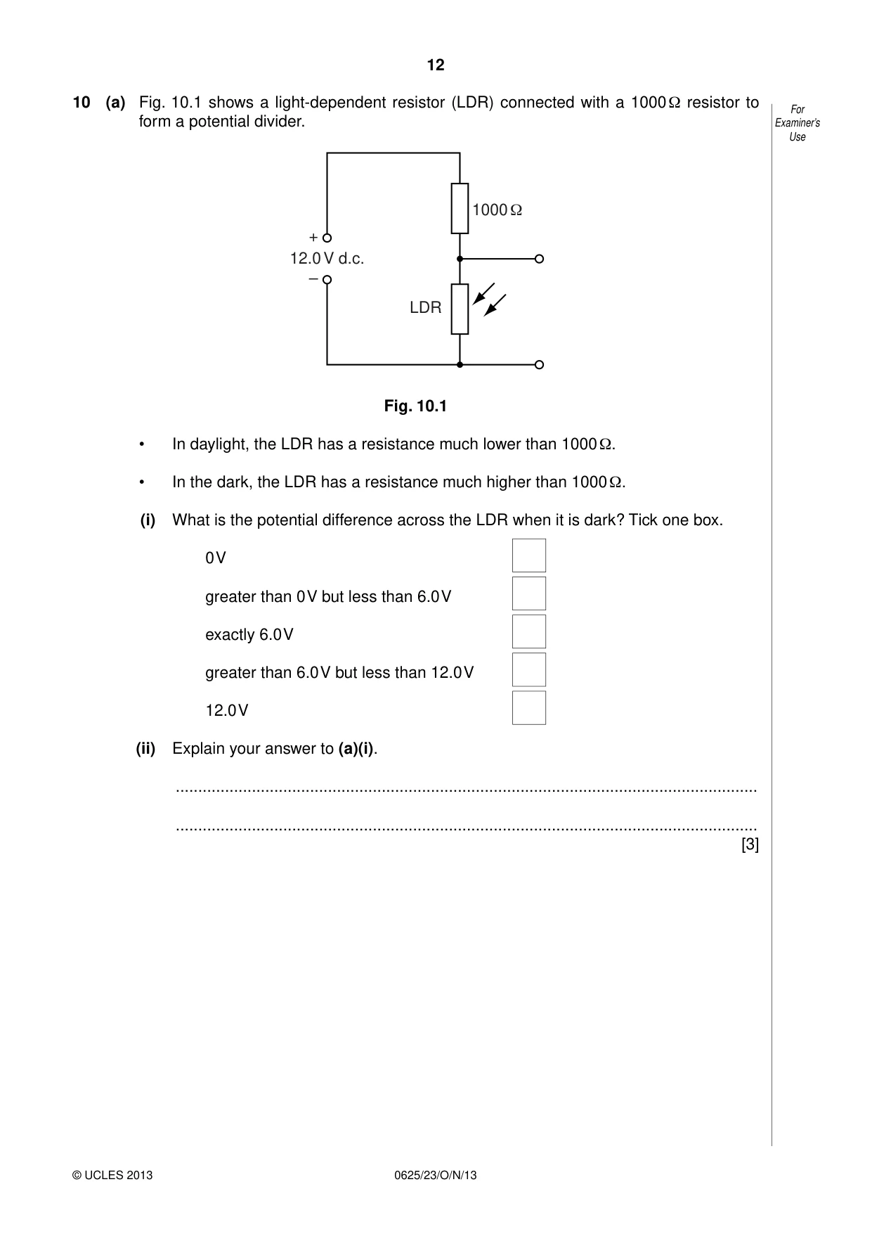 Cambridge IGCSE Physics 0625 2013 Oct/Nov Paper 2 · Variant 3 question paper, page 12 of 16