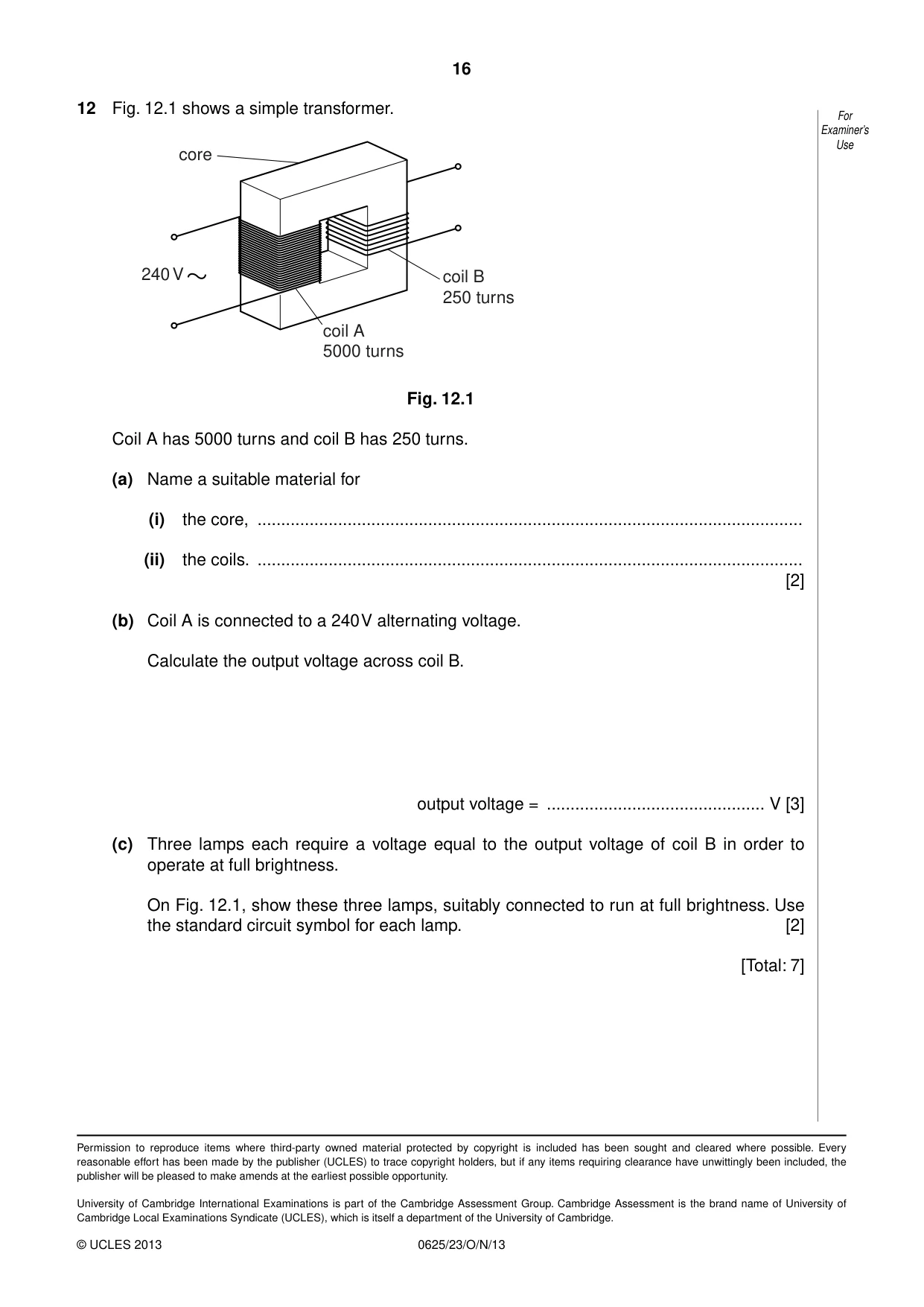 Cambridge IGCSE Physics 0625 2013 Oct/Nov Paper 2 · Variant 3 question paper, page 16 of 16