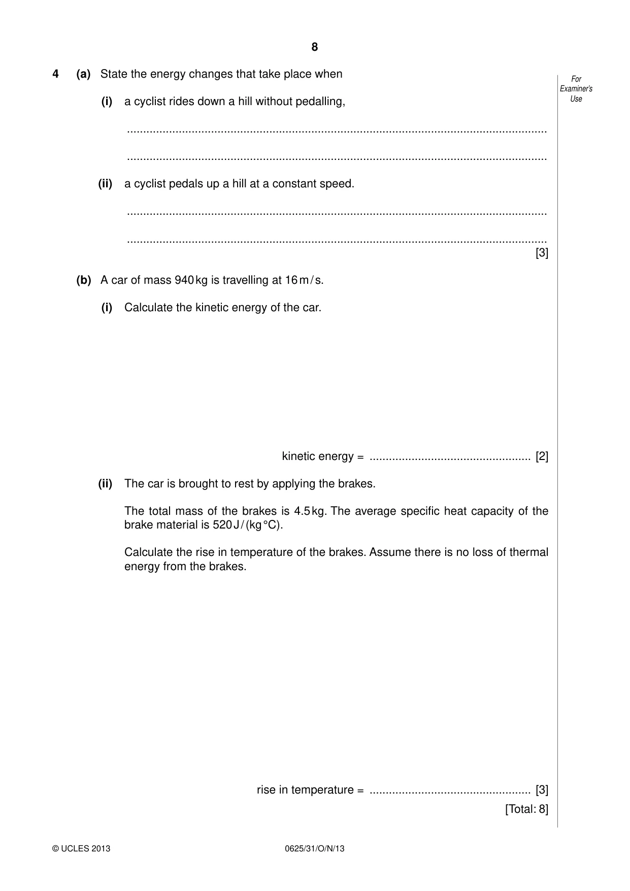 Cambridge IGCSE Physics 0625 2013 Oct/Nov Paper 3 · Variant 1 question paper, page 8 of 20