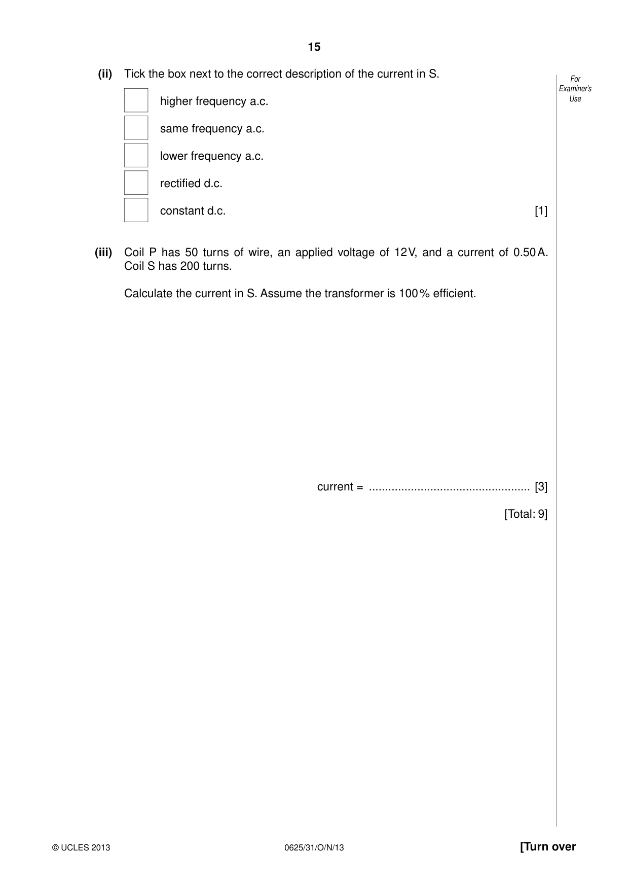 Cambridge IGCSE Physics 0625 2013 Oct/Nov Paper 3 · Variant 1 question paper, page 15 of 20