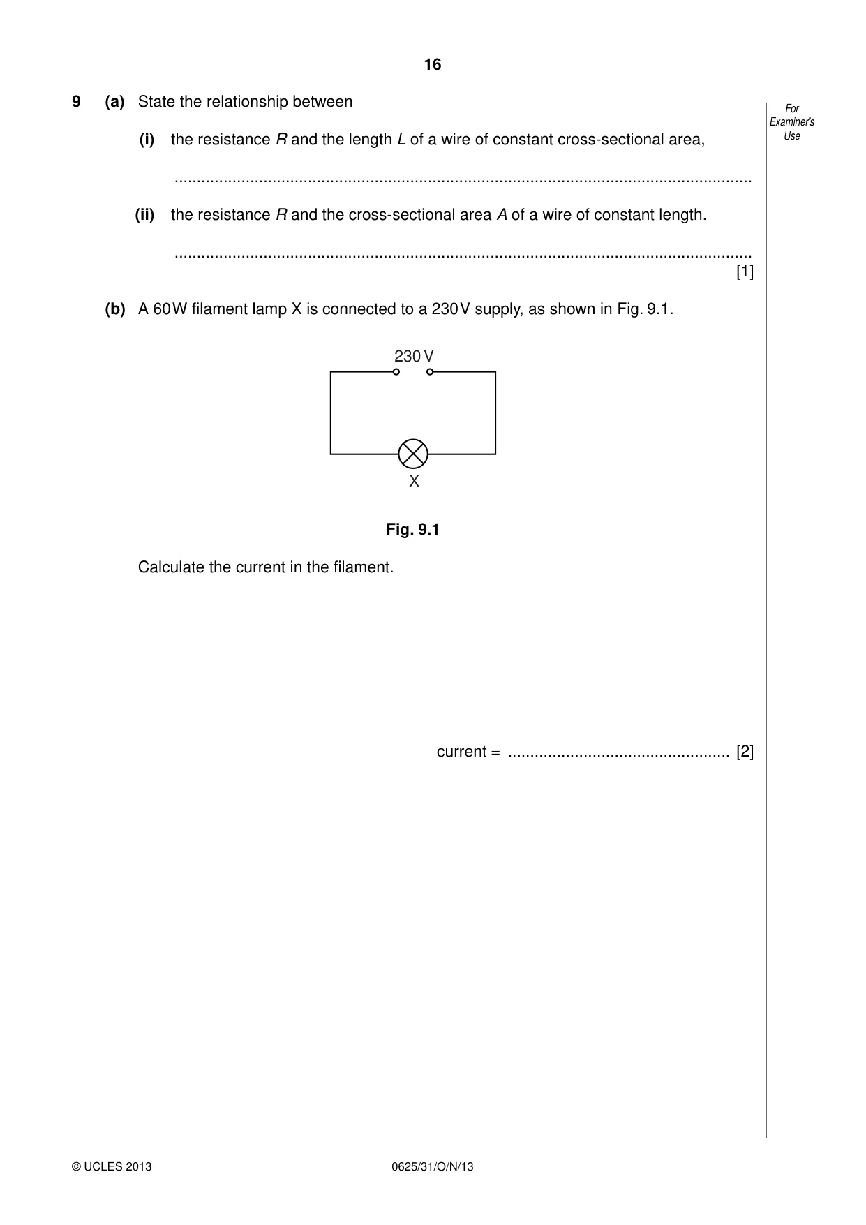 Cambridge IGCSE Physics 0625 2013 Oct/Nov Paper 3 · Variant 1 question paper, page 16 of 20
