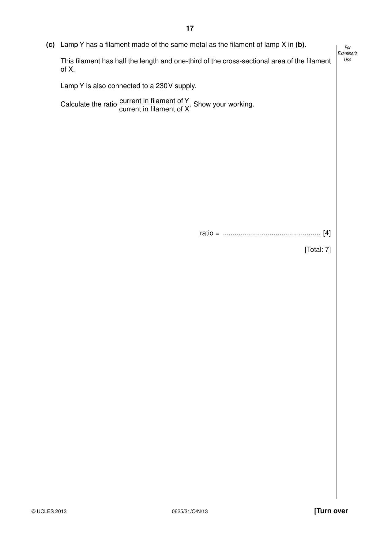 Cambridge IGCSE Physics 0625 2013 Oct/Nov Paper 3 · Variant 1 question paper, page 17 of 20