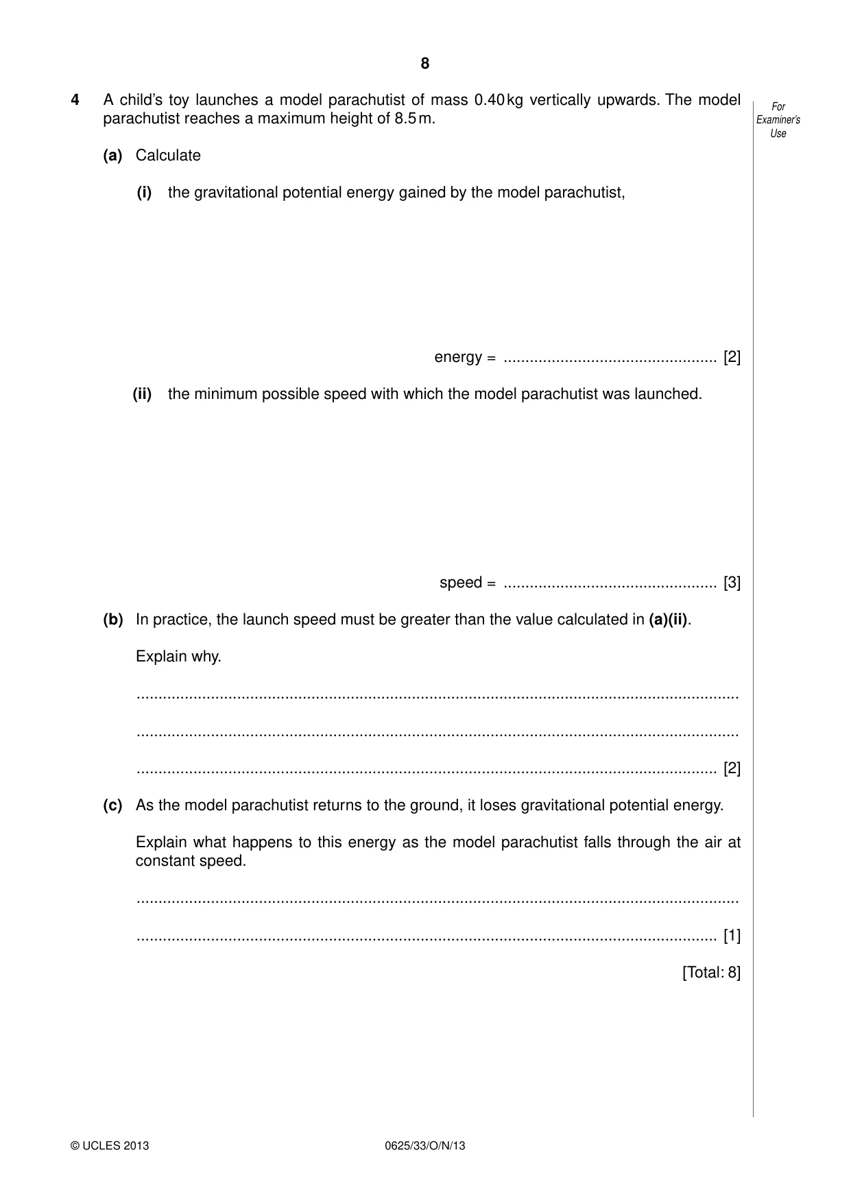 Cambridge IGCSE Physics 0625 2013 Oct/Nov Paper 3 · Variant 3 question paper, page 8 of 20