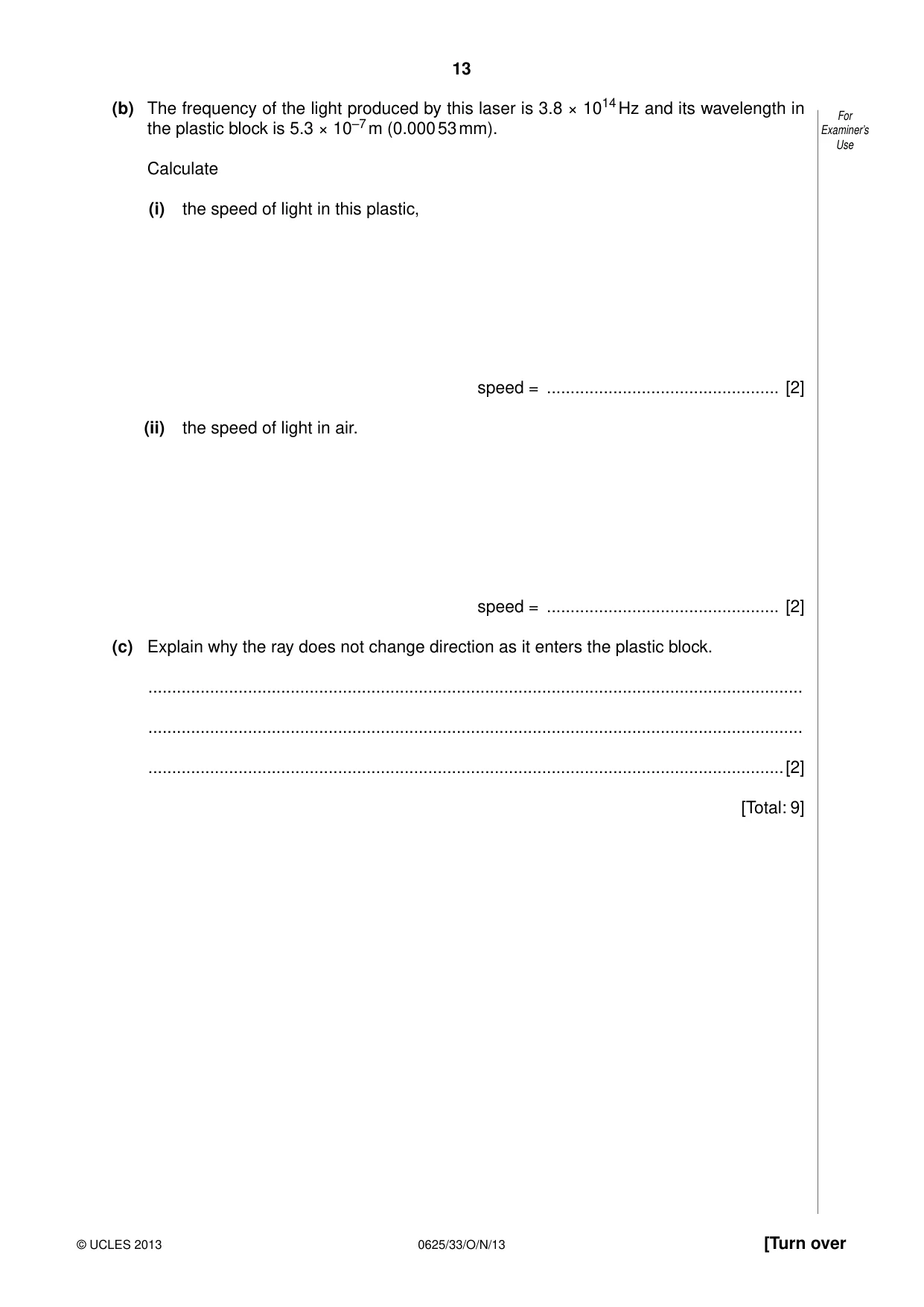Cambridge IGCSE Physics 0625 2013 Oct/Nov Paper 3 · Variant 3 question paper, page 13 of 20