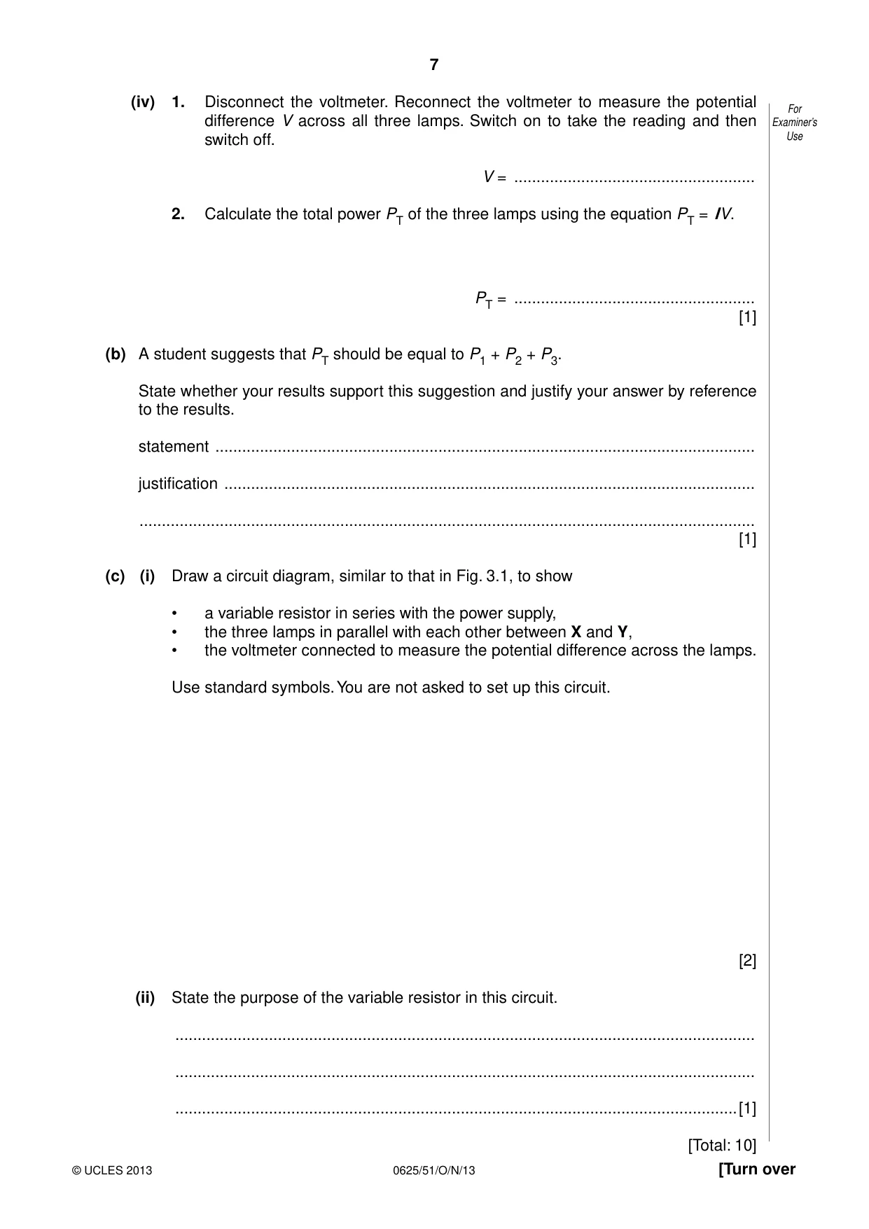 Cambridge IGCSE Physics 0625 2013 Oct/Nov Paper 5 · Variant 1 question paper, page 7 of 12