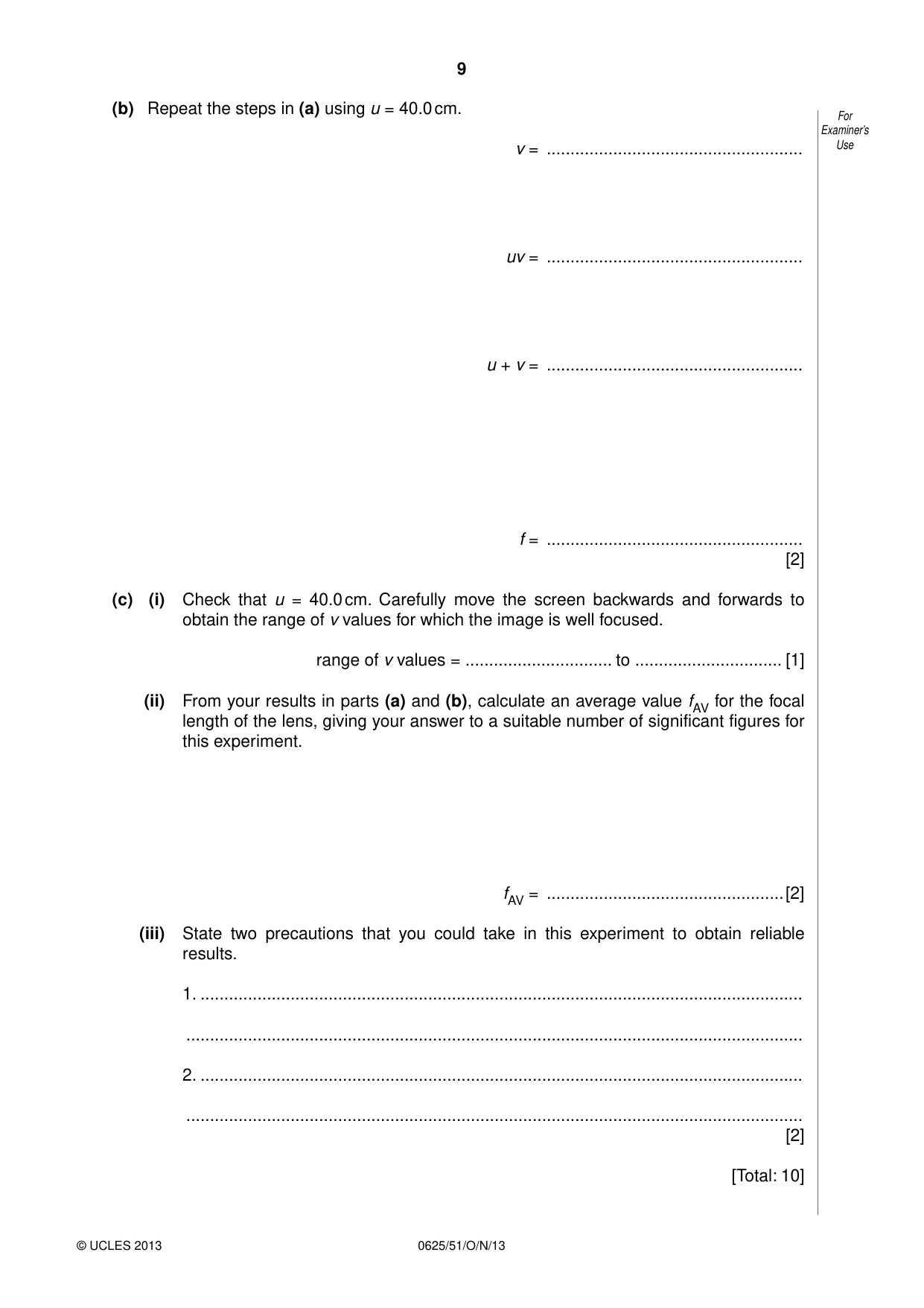Cambridge IGCSE Physics 0625 2013 Oct/Nov Paper 5 · Variant 1 question paper, page 9 of 12