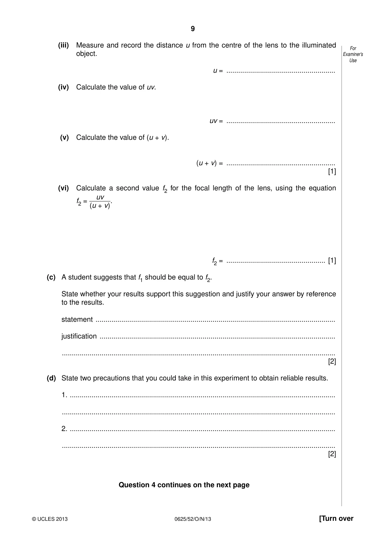 Cambridge IGCSE Physics 0625 2013 Oct/Nov Paper 5 · Variant 2 question paper, page 9 of 12