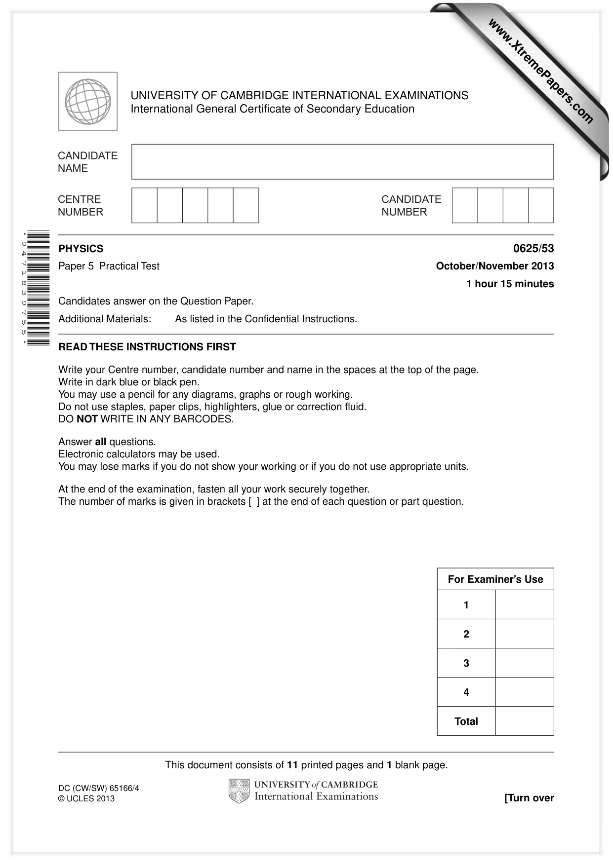 Cambridge IGCSE Physics 0625 2013 Oct/Nov Paper 5 · Variant 3 question paper, page 1 of 12
