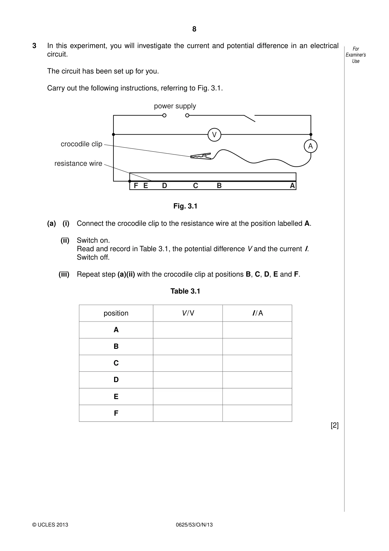 Cambridge IGCSE Physics 0625 2013 Oct/Nov Paper 5 · Variant 3 question paper, page 8 of 12