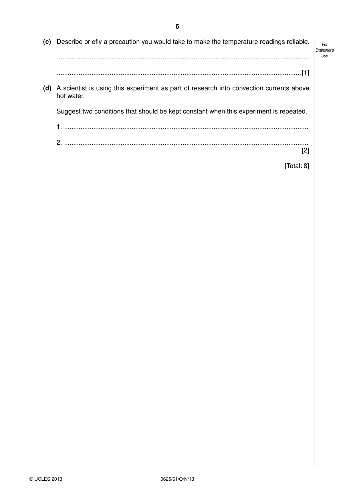 Cambridge IGCSE Physics 0625 2013 Oct/Nov Paper 6 · Variant 1 question paper, page 6 of 16