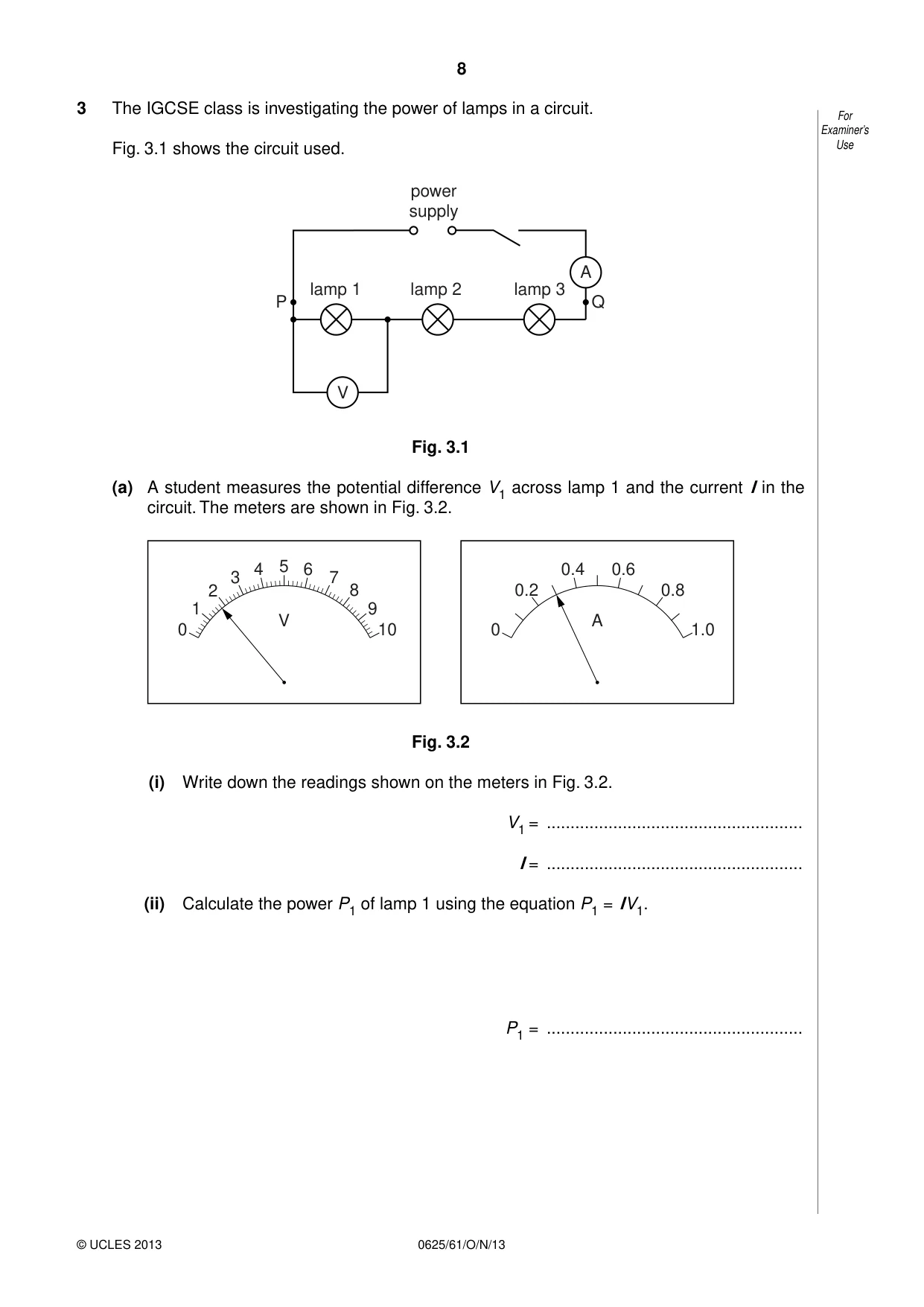 Cambridge IGCSE Physics 0625 2013 Oct/Nov Paper 6 · Variant 1 question paper, page 8 of 16