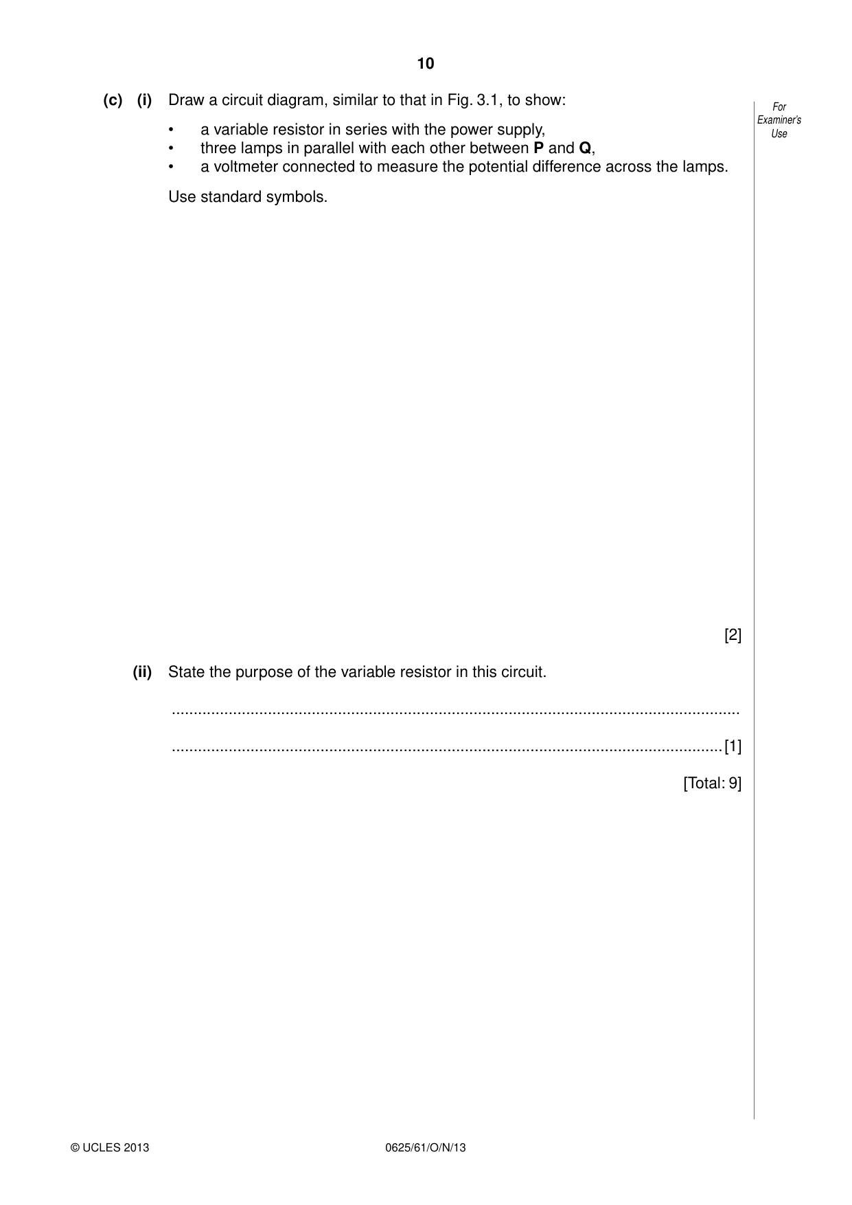 Cambridge IGCSE Physics 0625 2013 Oct/Nov Paper 6 · Variant 1 question paper, page 10 of 16