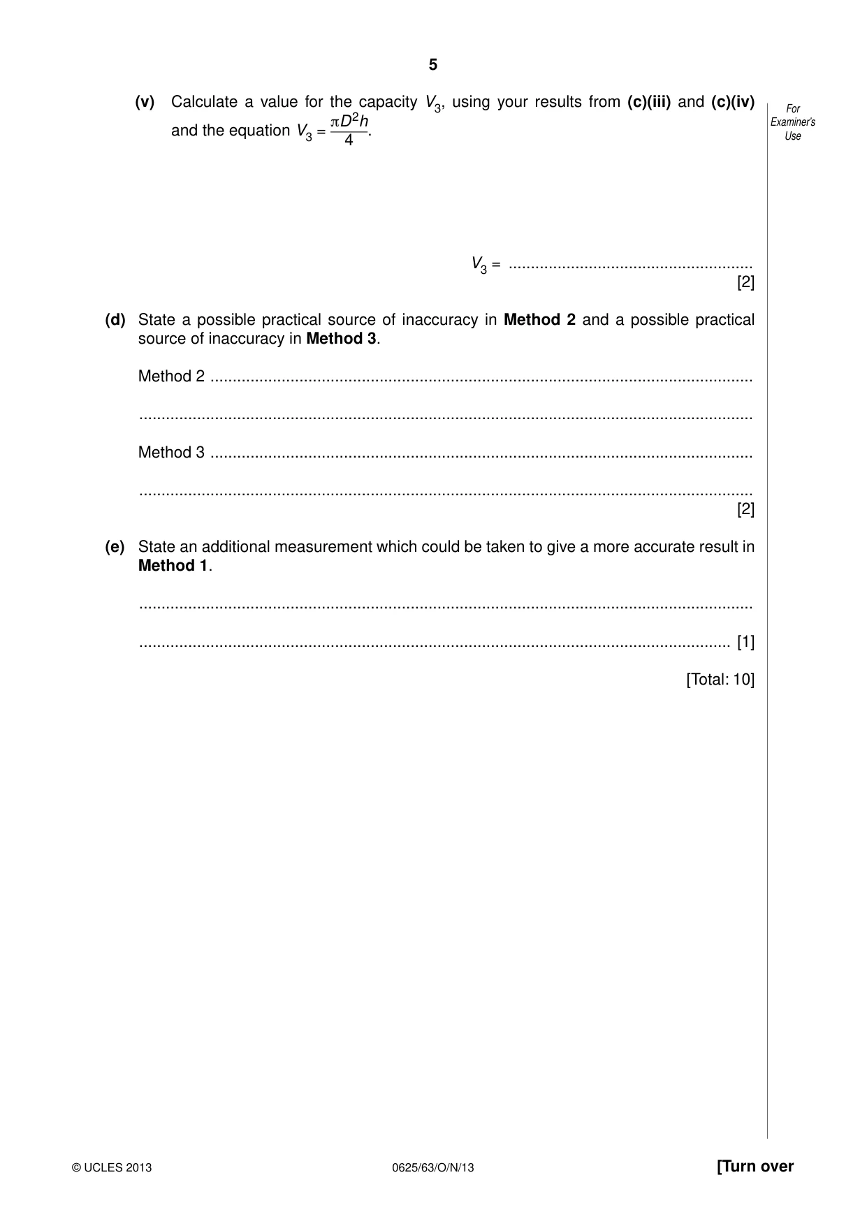 Cambridge IGCSE Physics 0625 2013 Oct/Nov Paper 6 · Variant 3 question paper, page 5 of 16