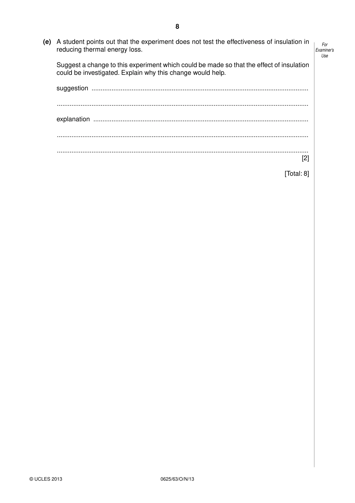 Cambridge IGCSE Physics 0625 2013 Oct/Nov Paper 6 · Variant 3 question paper, page 8 of 16