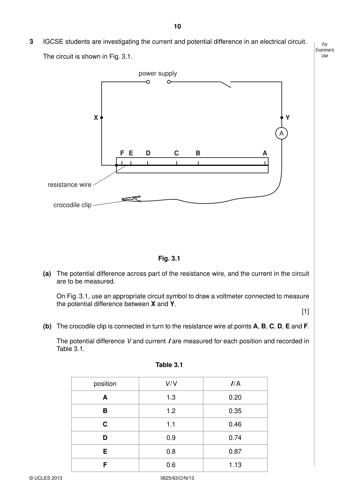 Cambridge IGCSE Physics 0625 2013 Oct/Nov Paper 6 · Variant 3 question paper, page 10 of 16