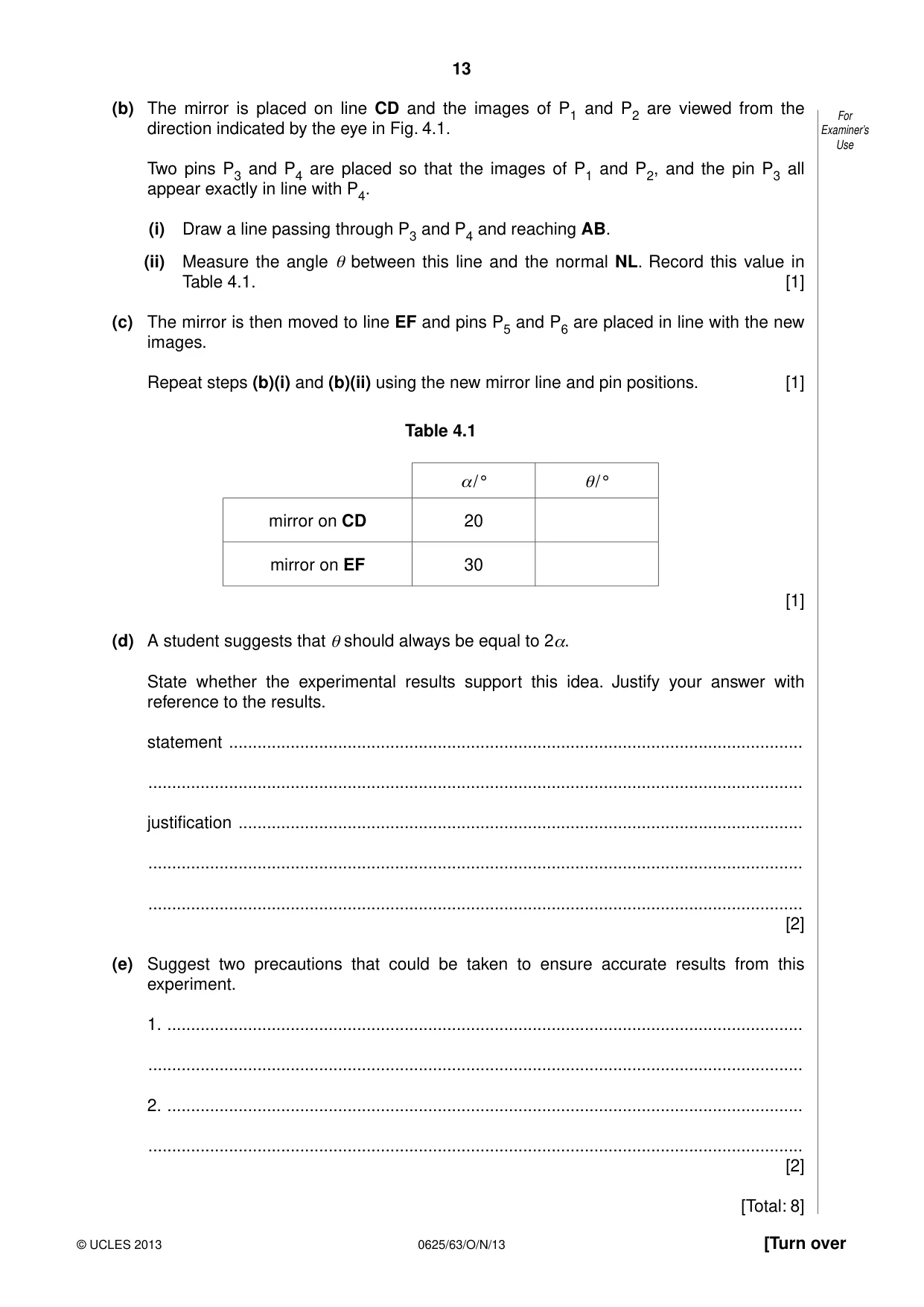 Cambridge IGCSE Physics 0625 2013 Oct/Nov Paper 6 · Variant 3 question paper, page 13 of 16
