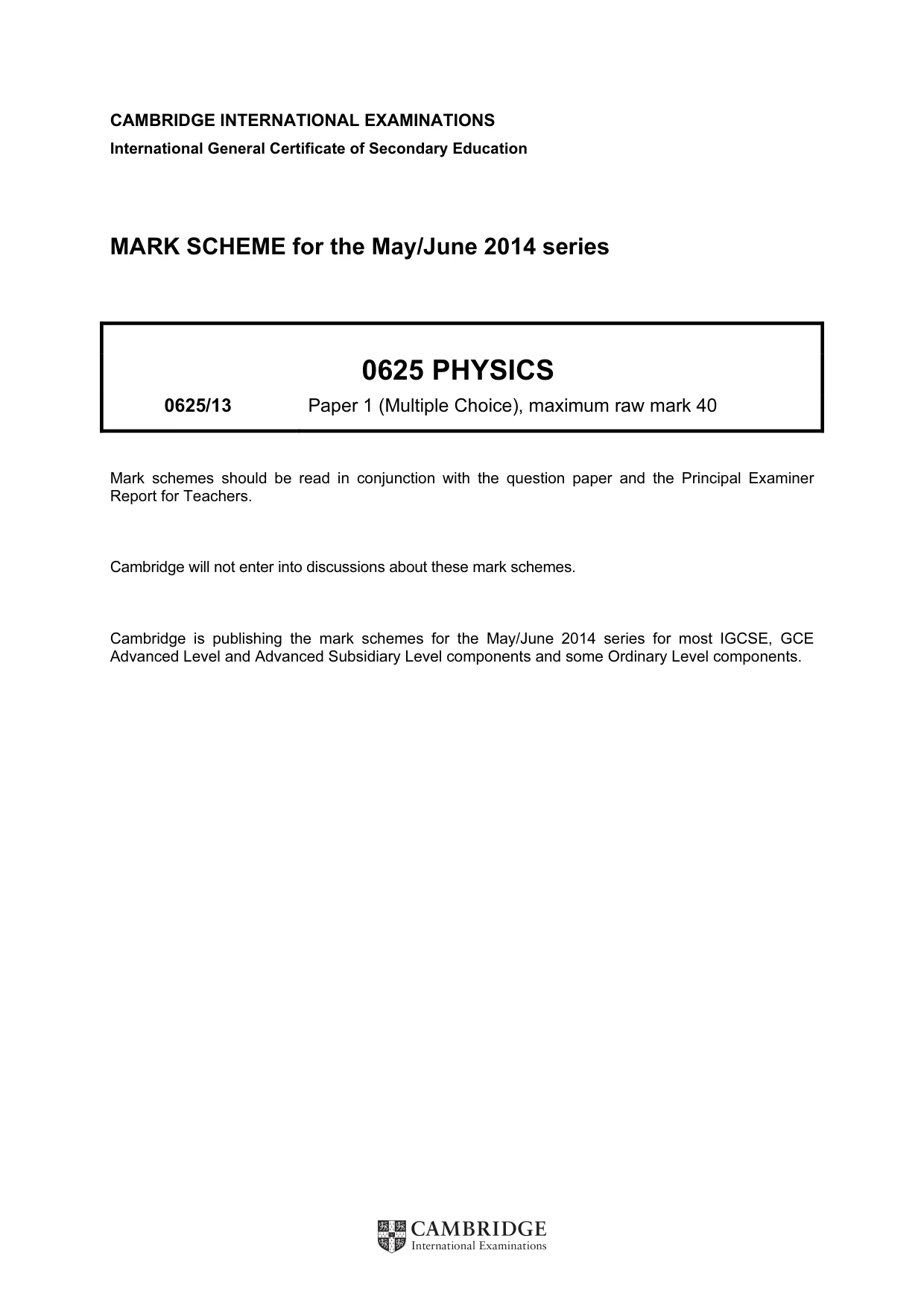 Mark scheme, page 1 of 2