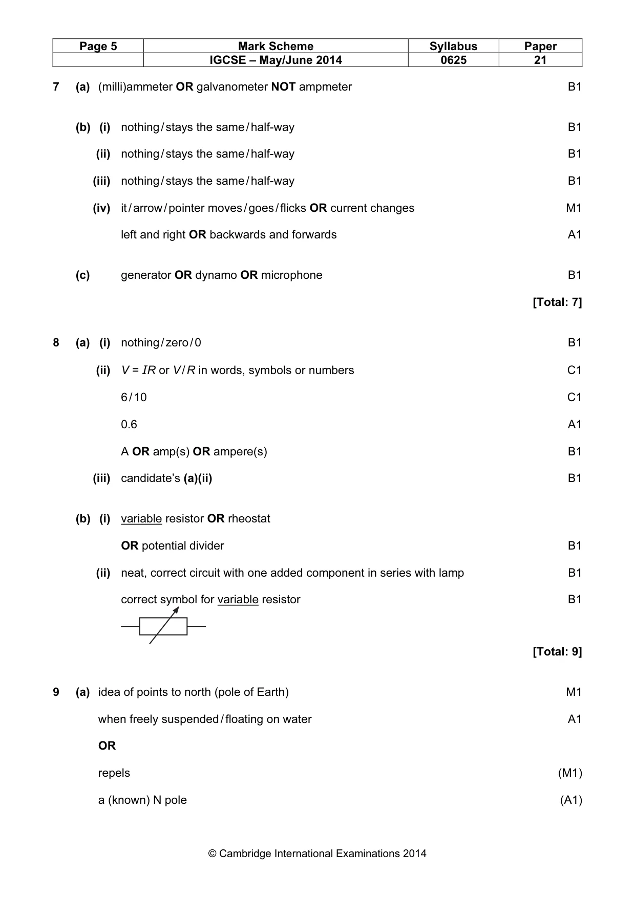 Mark scheme, page 5 of 7