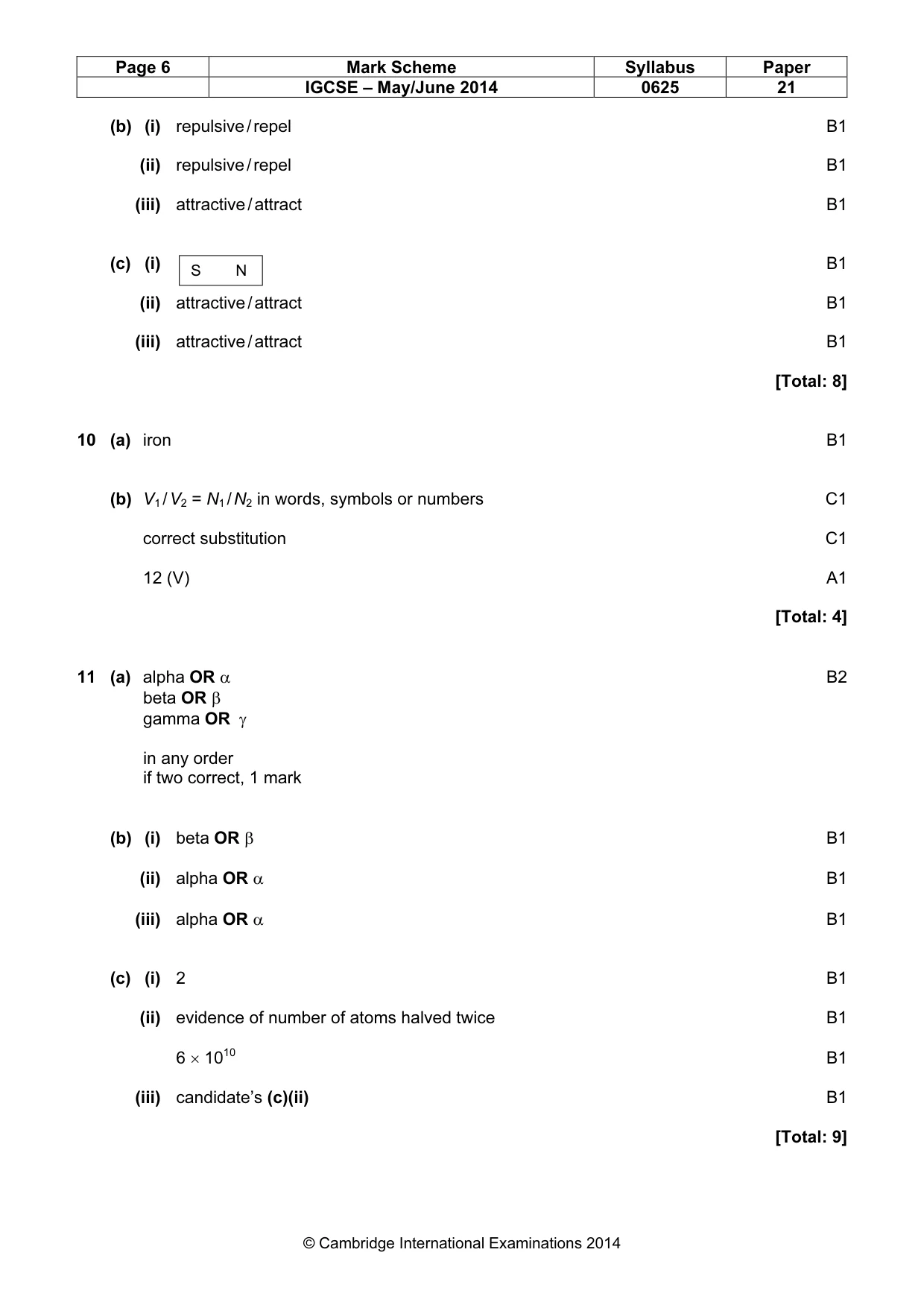 Mark scheme, page 6 of 7