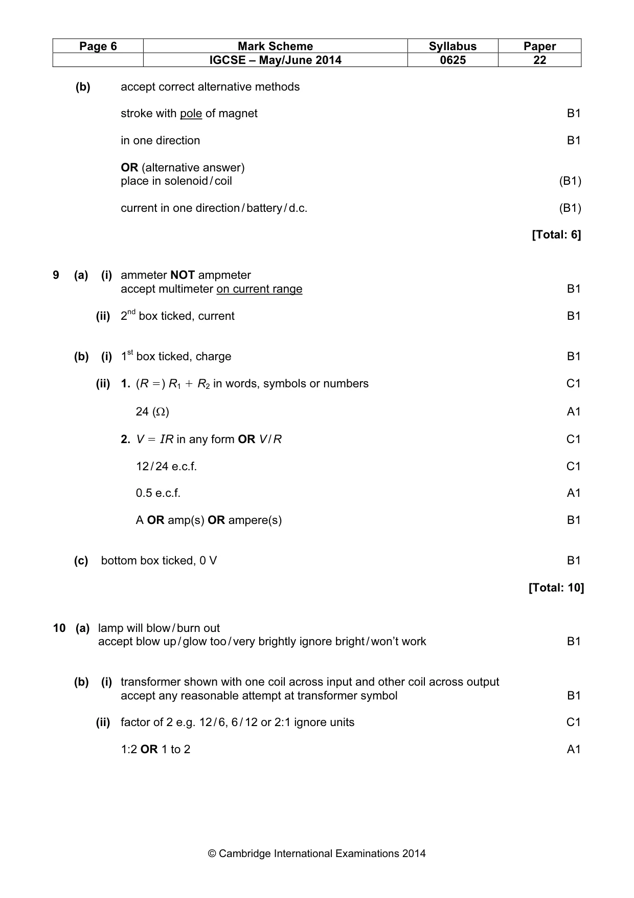 Mark scheme, page 6 of 7