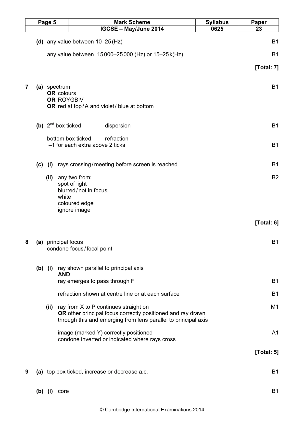 Mark scheme, page 5 of 7